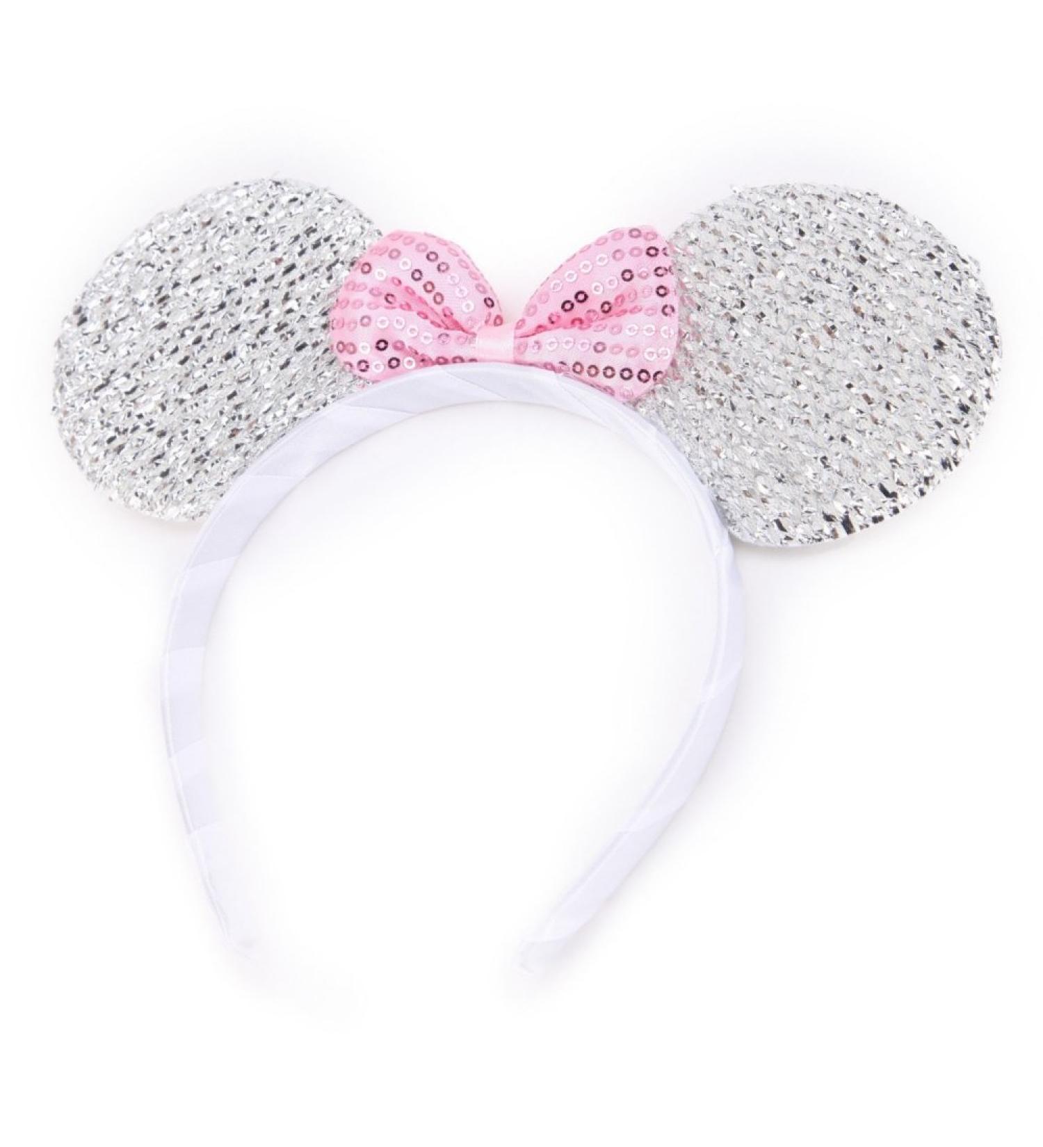 Silver Sparkly Glitter Mouse Ears Alice Hair Band Headband Fancy Dress Party Hen