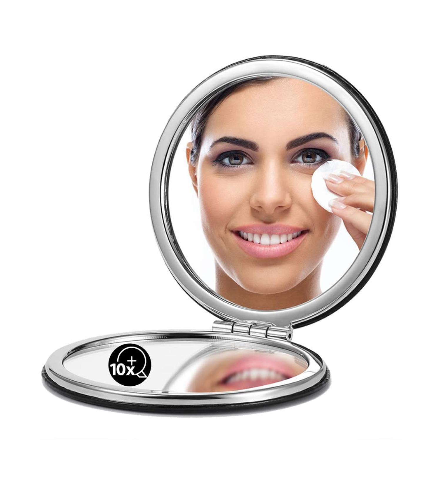 OMIRO 1X/10X Magnifying Compact Mirror with PU Leather - Ultra-Portable for Purses and Travel - Round Black - Buy Online on GoSupps.com