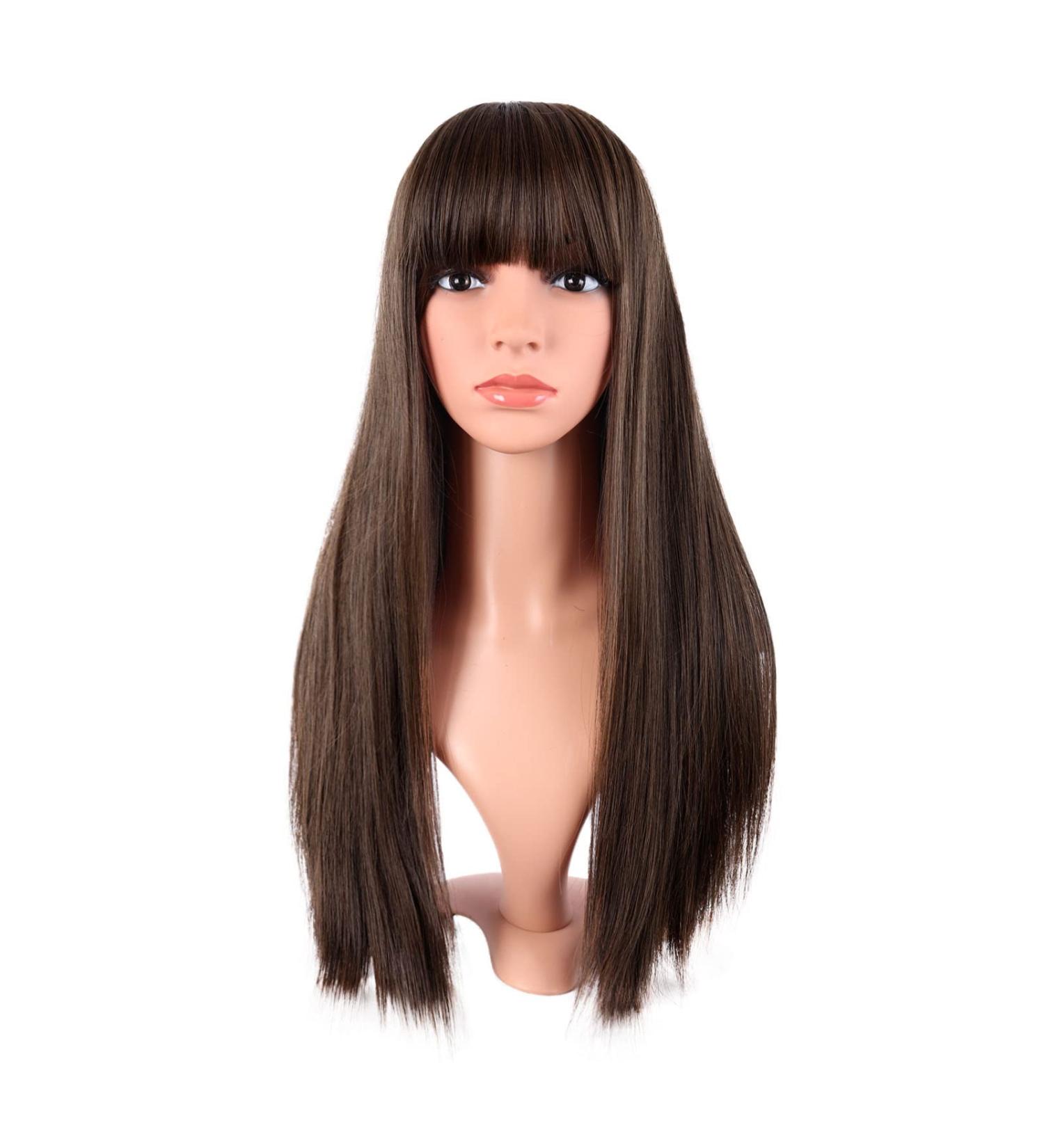 MapofBeauty 22 Inch Long Straight Synthetic Hair Heat Resistant Wig - Brown - Ideal for Parties and Cosplay - Buy Online on GoSupps.com