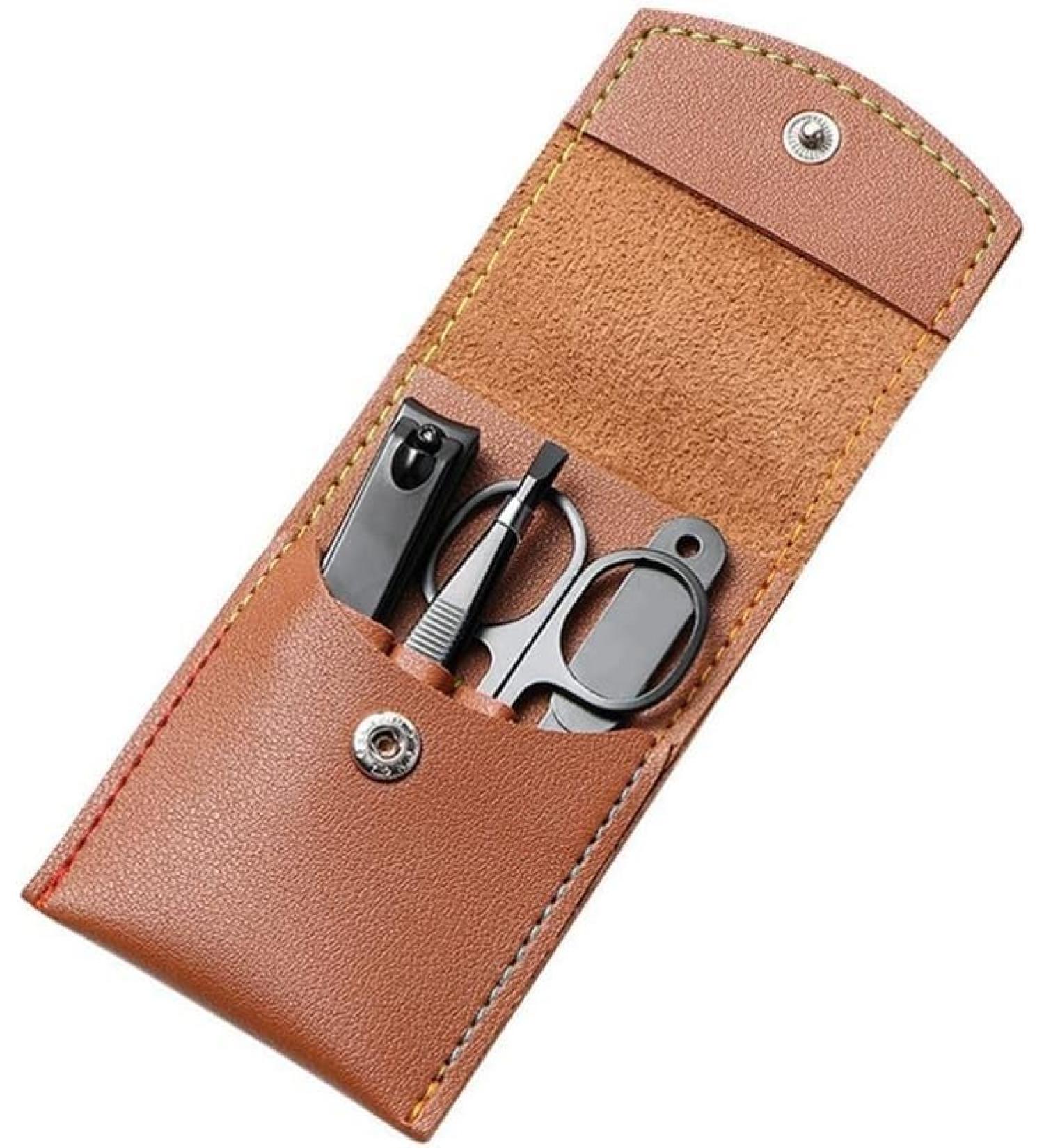 Nail Sets Nail Care Stainless Steel Nail Set Men and Women Nail Set Portable Travel Beauty Set with Eyebrow Trimming Clippers Nail File (Color : Gray-4-piece Set)(Brown 4 Piece Set) - Buy Online on GoSupps.com