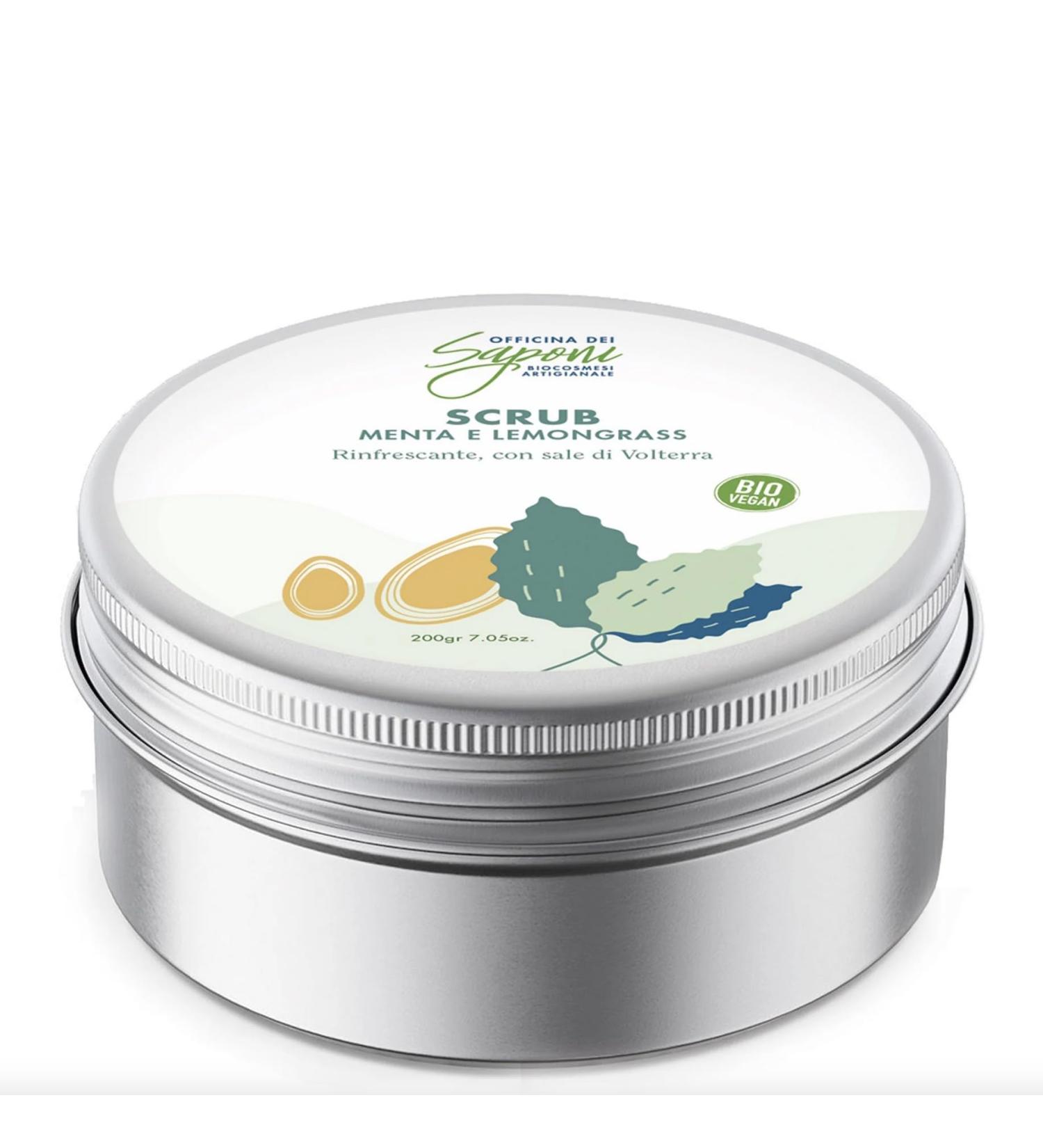 Officina dei Saponi Organic Body Scrub Mint and Lemongrass Regenerating with Volterra Salt 100% Natural Vegan 200g
