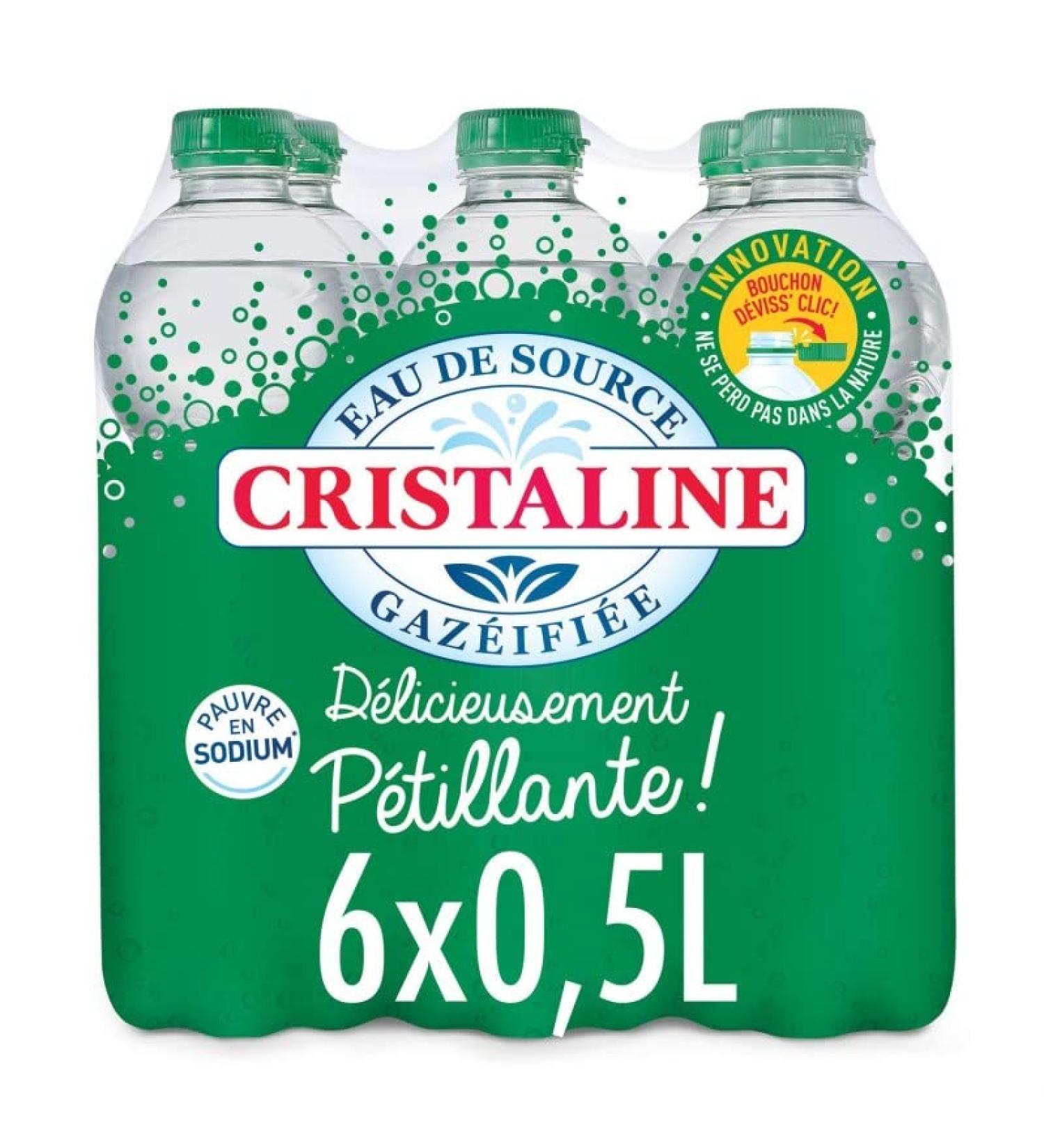 CRISTALINE Eau Gaz ifi e le rafra chissement p tillant en bouteilles de 500g - Pack de 6x50cl - L'Unit