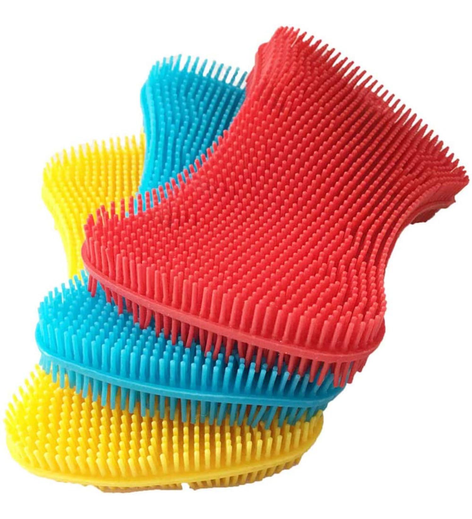 Silicone Sponge Dish Kitchen Washing Brush Scrubber (3 Pack) - Reusable Silicone Scrubber Kitchen Sponge for Dishes Heat Resistant and Without Bpa Double Sided Silicone Brush - 3 Colors - Buy Online on GoSupps.com