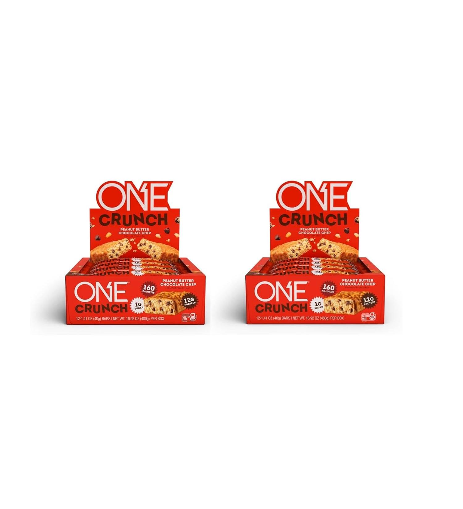 ONE Crunch Protein Bars Gluten Free Protein Bars with 12g Protein and 1g Sugar - Peanut Butter Chocolate Chip - 16.92 Oz - Pack of 2 - Buy Online on GoSupps.com