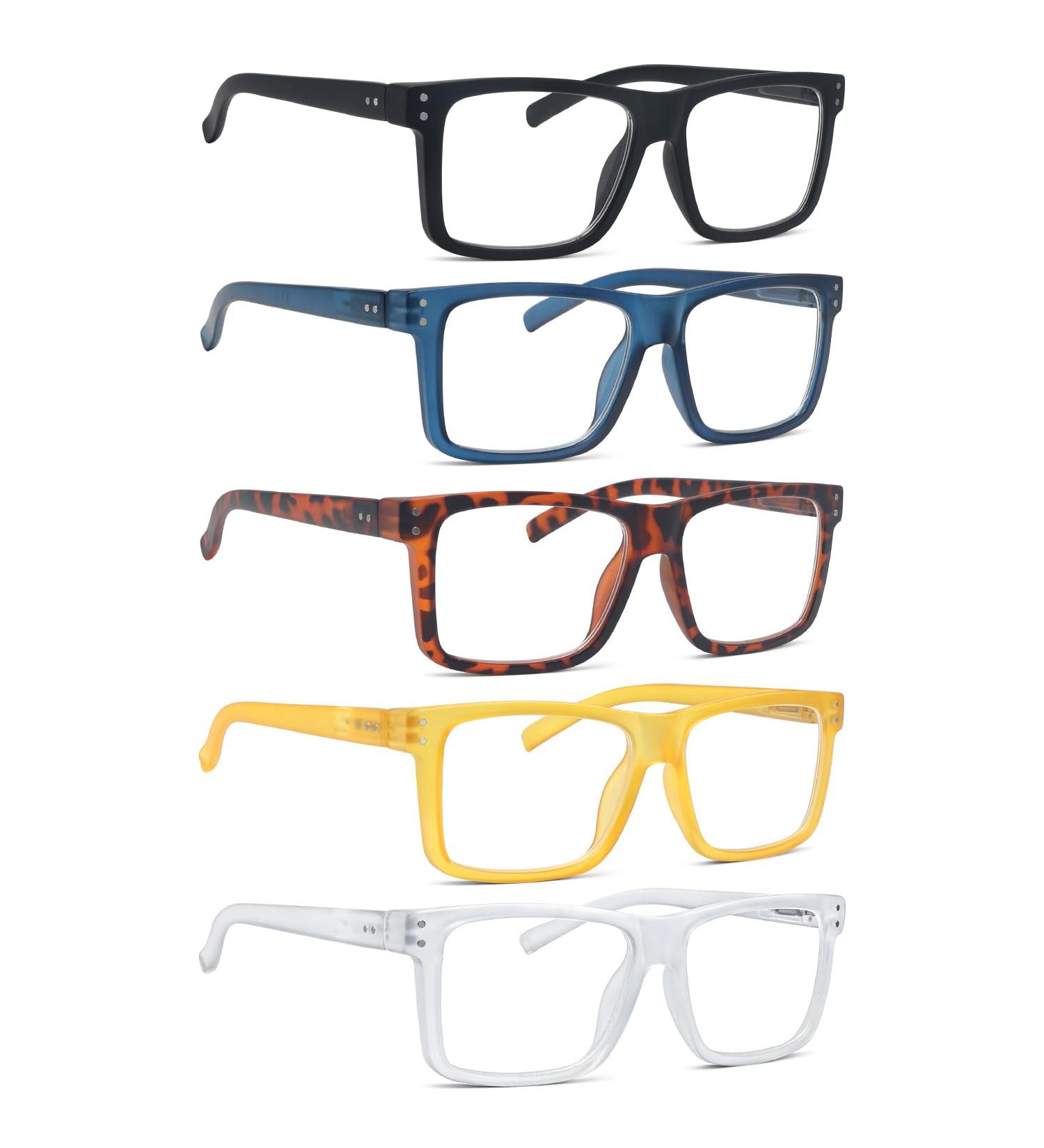 Oversized Reading Glasses for Men & Women - 5 Pack Large Square Cheaters 2.0x with Spring Hinges - Mix Colors - Buy Online on GoSupps.com