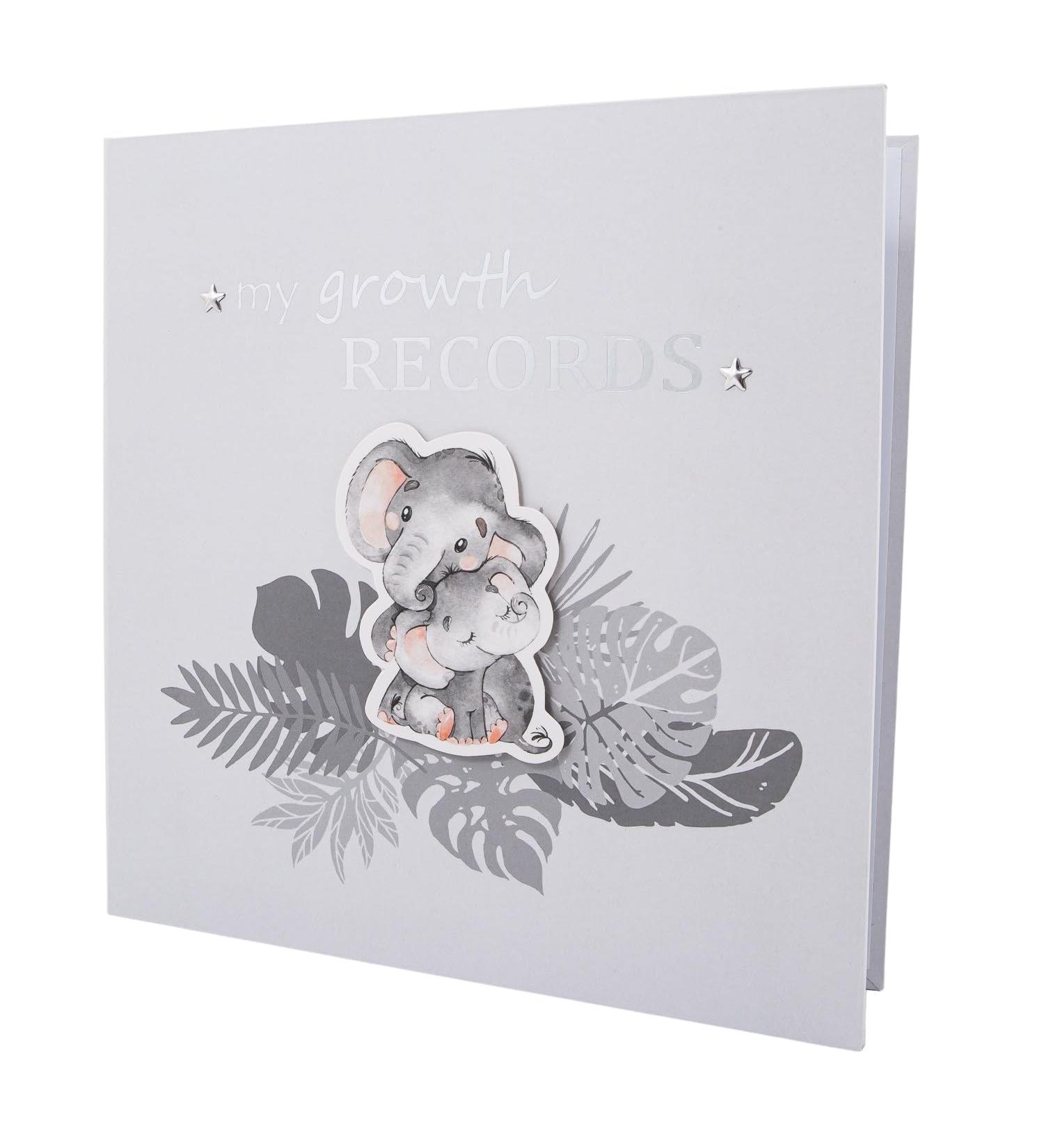 Grey Elephant Themed Baby Growth Records Book | Personalize First Adventures, First Haircut, First Christmas | 32 Page Keepsake Album - Buy Online on GoSupps.com