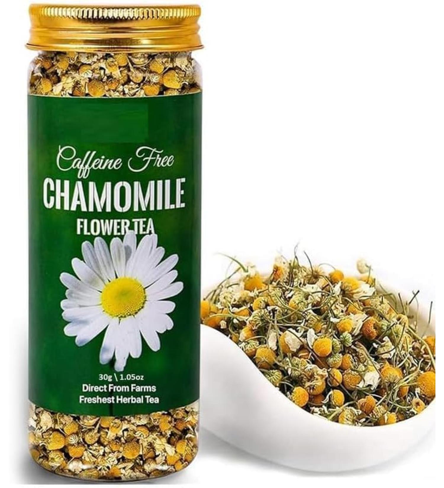 SM Chamomile Tea - 30g - Over 30 Cups || Sleep & Relax || Herbal Tea - Caffeine Free - Flower Based - Vegan - Non-GMO - 100% Natural | Featured in Shark Tank | Jar - Buy Online on GoSupps.com