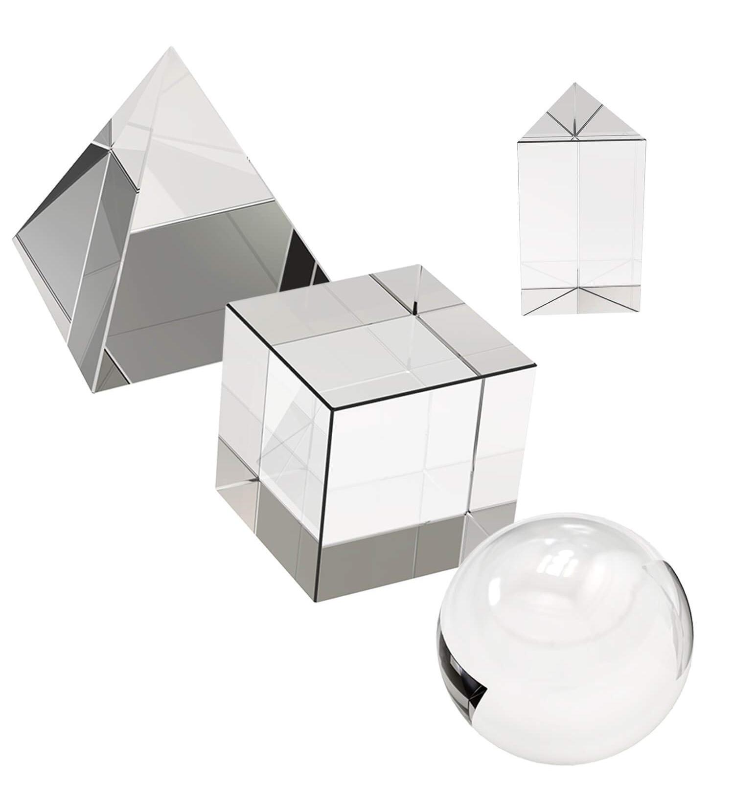 4 Pack K9 Optical Crystal Photography Prism Set with Crystal Ball, Cube, Triangular Prism, and Pyramid - Ideal for Teaching, Playing, and Photography - Includes Gift Box & Wipe Cloth - Buy Online on GoSupps.com