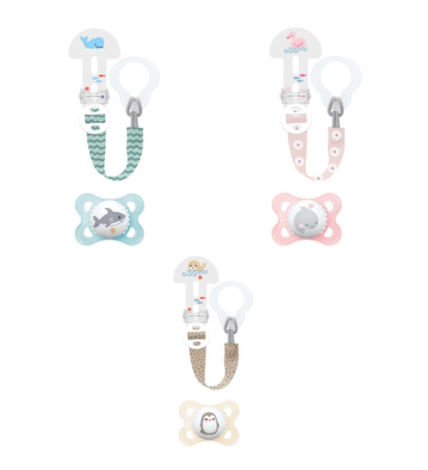 Shop Mam Pacifier & Chain for 2-6 Months - Anatomically Symmetrical Silicone Washable & Compatible with All Pacifiers - Random Colors Available | International Shipping - Buy Online on GoSupps.com