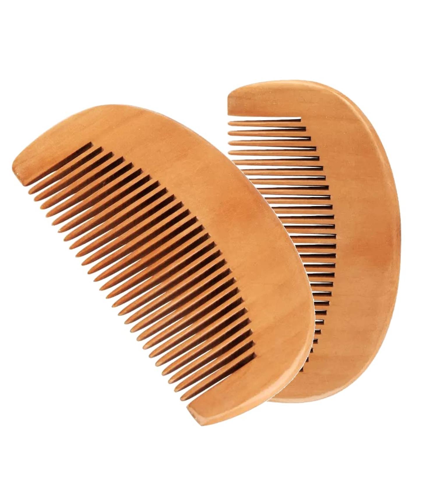 Handmade Wooden Wide Tooth Comb for Men and Women - Anti-Static, Eco-Friendly - 2Pcs Set for Curls, Afro Hair, Wet Hair, Moustache, Beards - Pocket Size - Buy Online on GoSupps.com