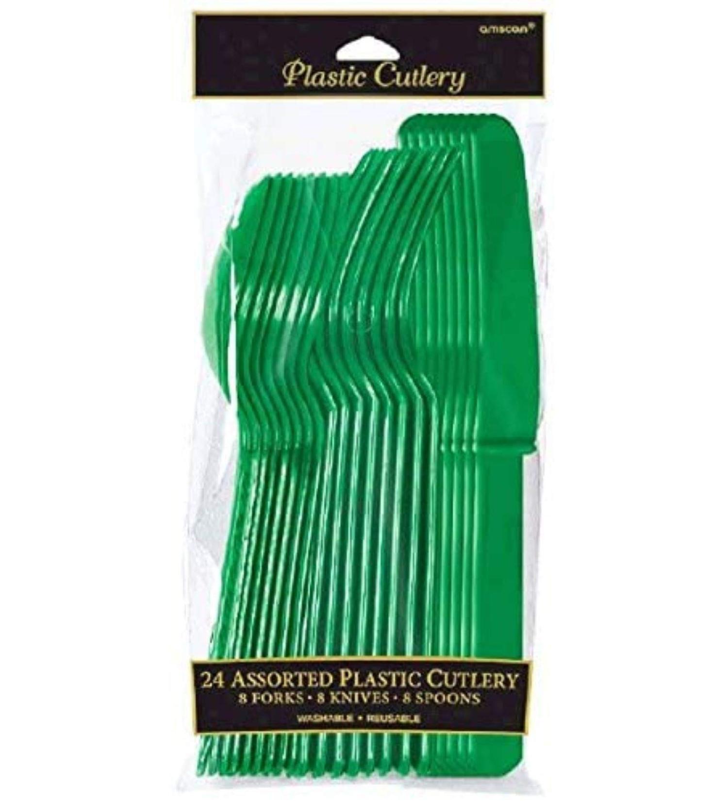 Festive Green Assorted Plastic Cutlery | Pack of 24