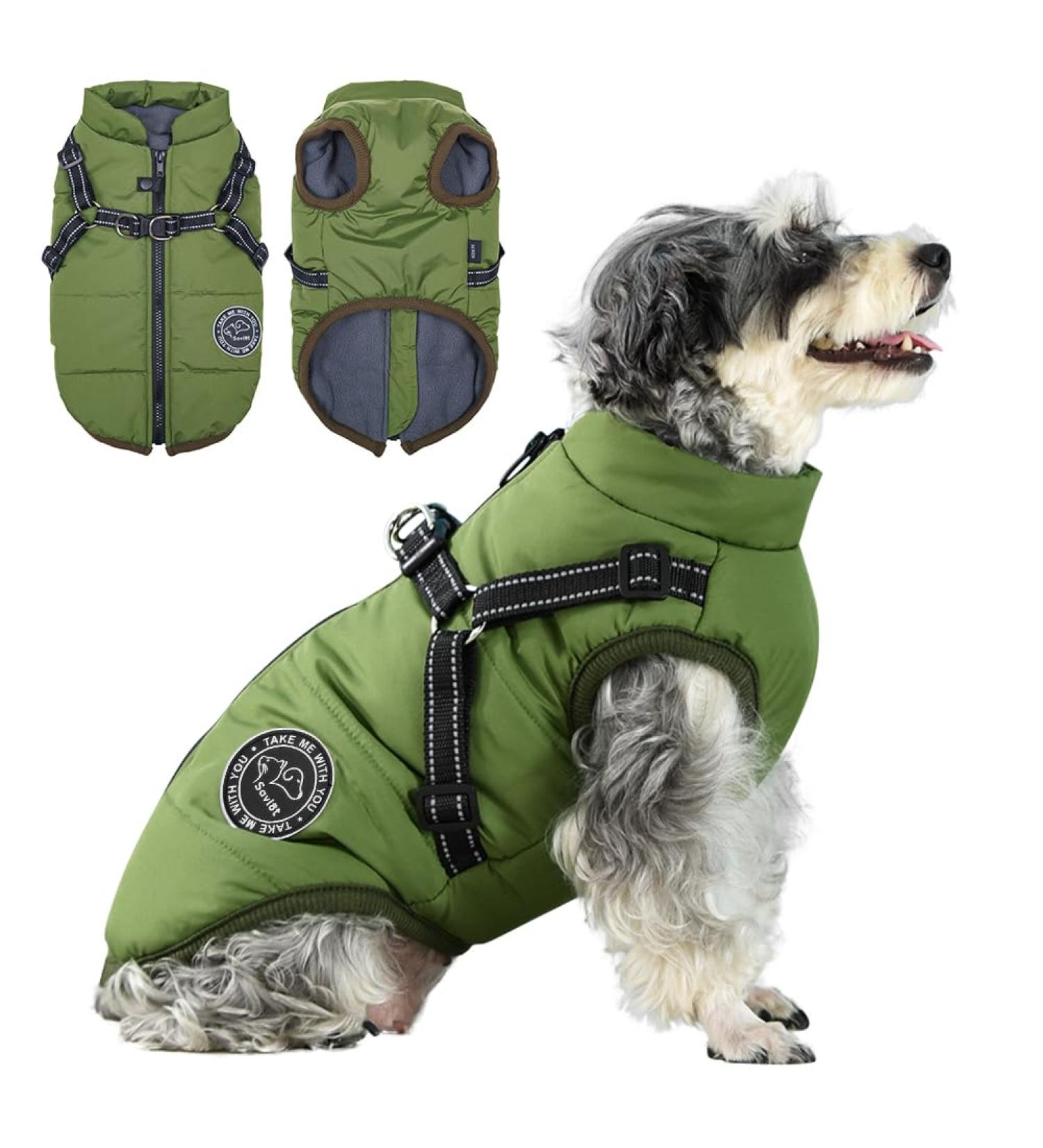 Savlot 4XL Dog Jacket - Winter Vest for Pets | Sleeveless Cotton Padded Skiing Costume | Green Dog Sweater with Chest Strap - Buy Online on GoSupps.com