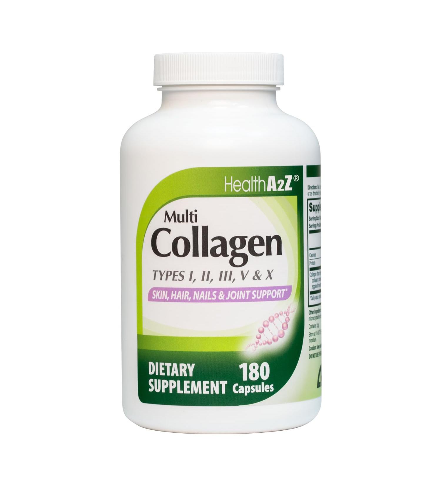 HealthA2Z Multi Collagen pills 1735mg -180 collagen capsules (60 servings) - Types I II III V & X for Healthy Skin Hair Nails & Joint Support - Buy Online on GoSupps.com