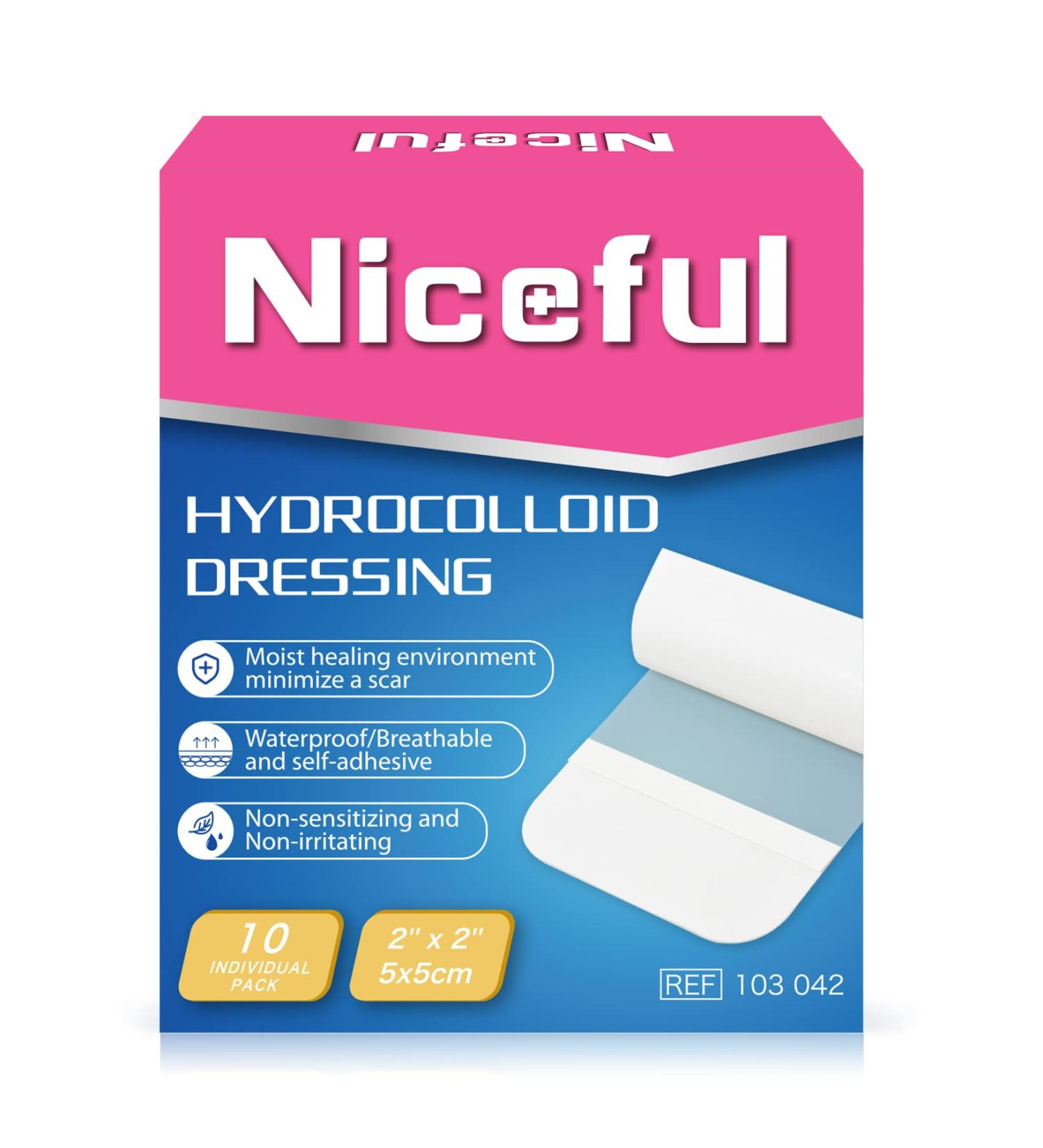 Niceful 10 Pack Hydrocolloid Bandages 2x2 - Thin, Sterile, Waterproof Wound Dressing for Faster Healing - 10 Dressings - Buy Online on GoSupps.com