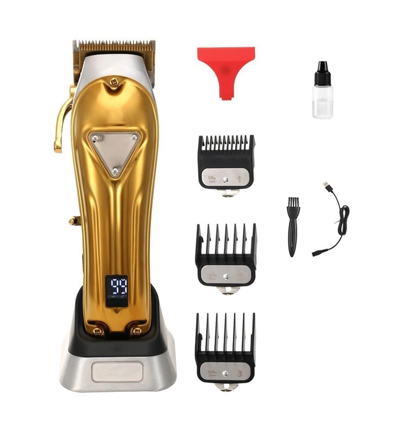 High Power Gold Hair Clippers - Full Metal Body Digital Display & Base Charging for Salon Use - Buy Online on GoSupps.com