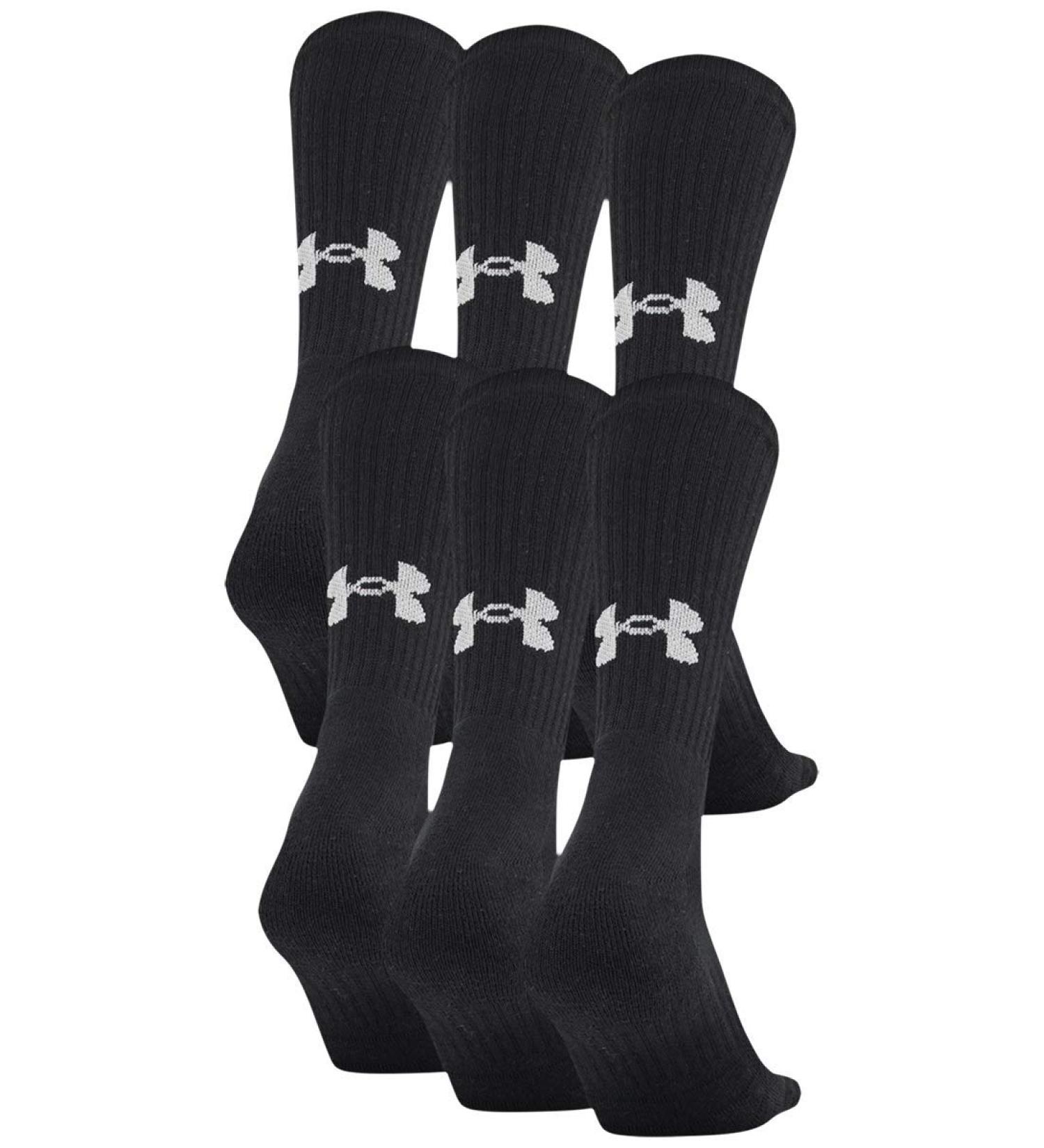 Under Armour Adult Training Cotton Crew Socks - 6 Pack, Black, Large - Buy Online on GoSupps.com