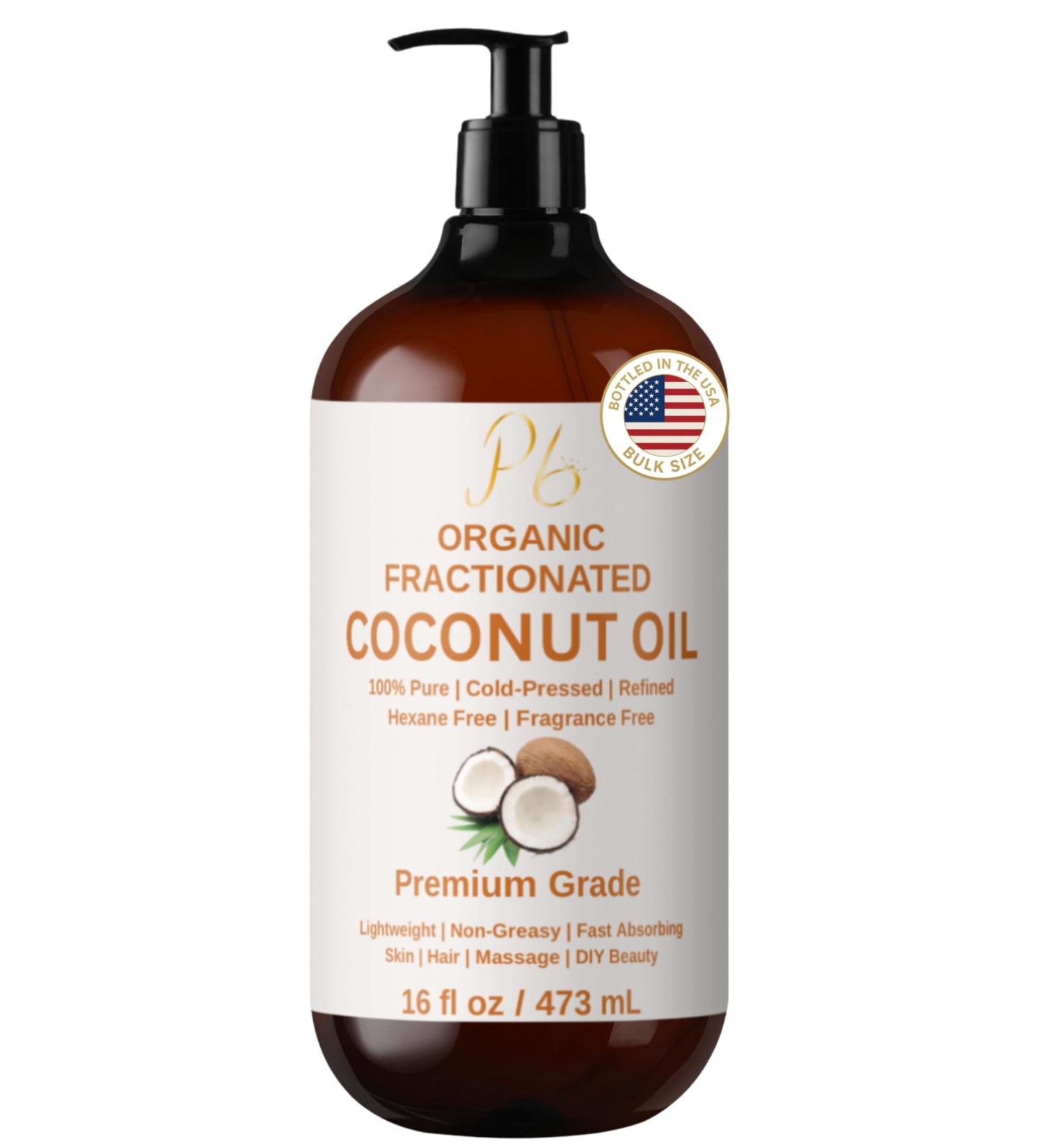 Pomberries Organic Fractionated Coconut Oil 16 fl oz Glass Bottle | 100% Pure & Natural Lightweight Coconut Oil for Skin Hair & Body | Carrier Oil for Essential Oils Massage & DIY Blends - Buy Online on GoSupps.com