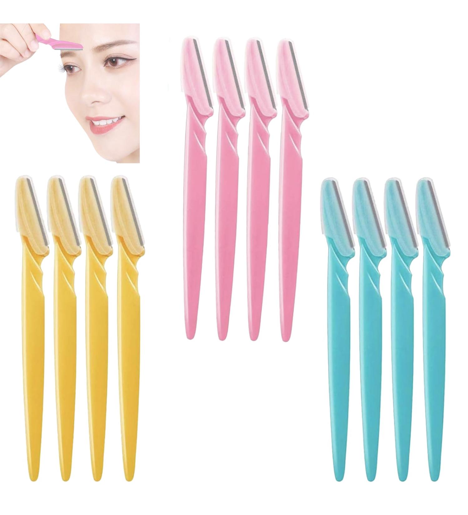 12-Pack Eyebrow Razor Set - Portable Trimmer & Face Hair Remover for Men & Women - Yellow Pink Blue - Buy Online on GoSupps.com