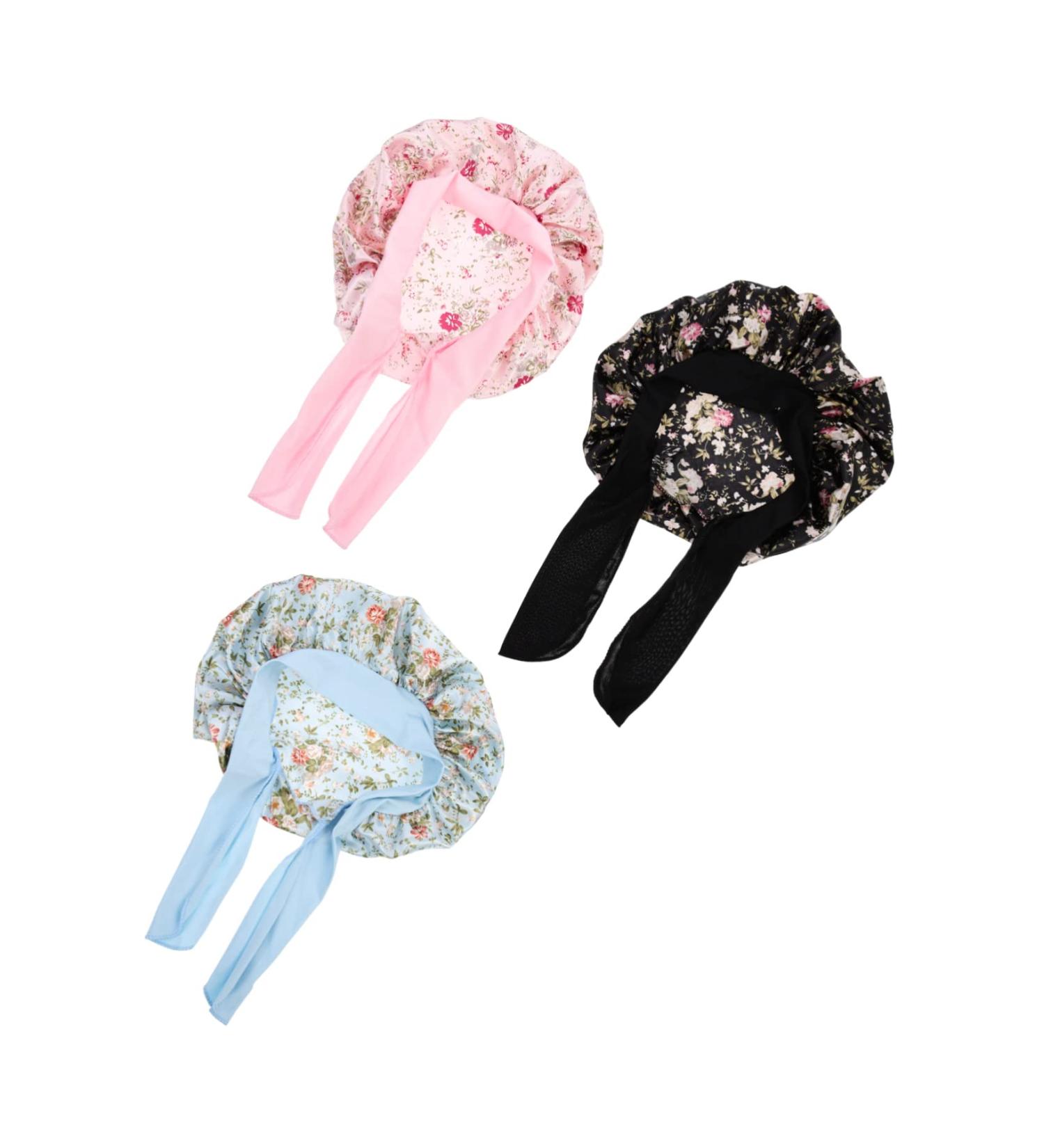 FOMIYES 3pcs Kids Satin Hair Cap Shower Hat Set | Silk Bonnet for Curly Hair | Hair Protector for Kids | Drawstring Tub Bonnets - Buy Online on GoSupps.com