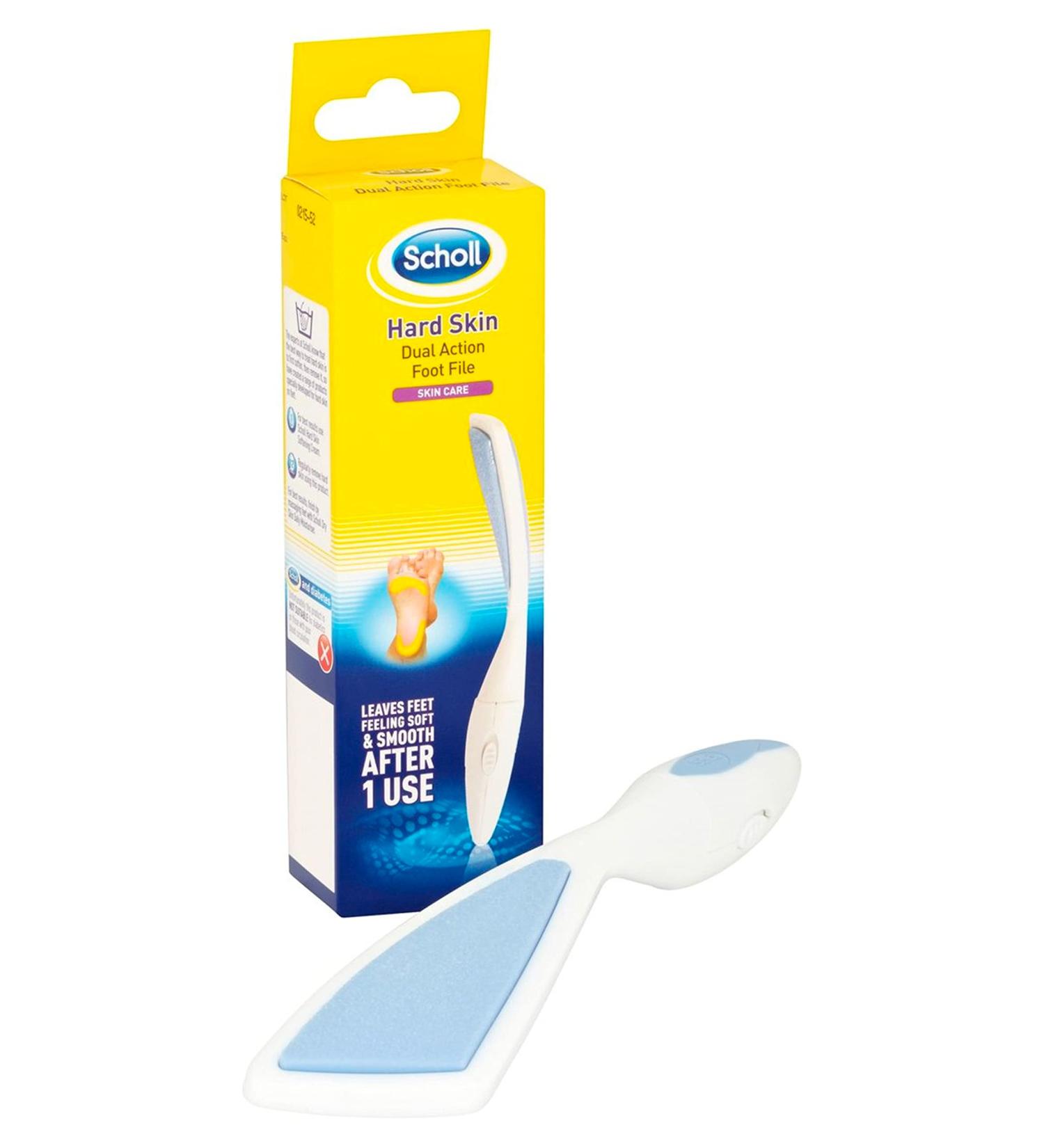 Scholl Hard Skin Foot File - Double Action for Removal & Smoothing | Soft Grip, Extendable Handle | Comfortable Use - Buy Online on GoSupps.com