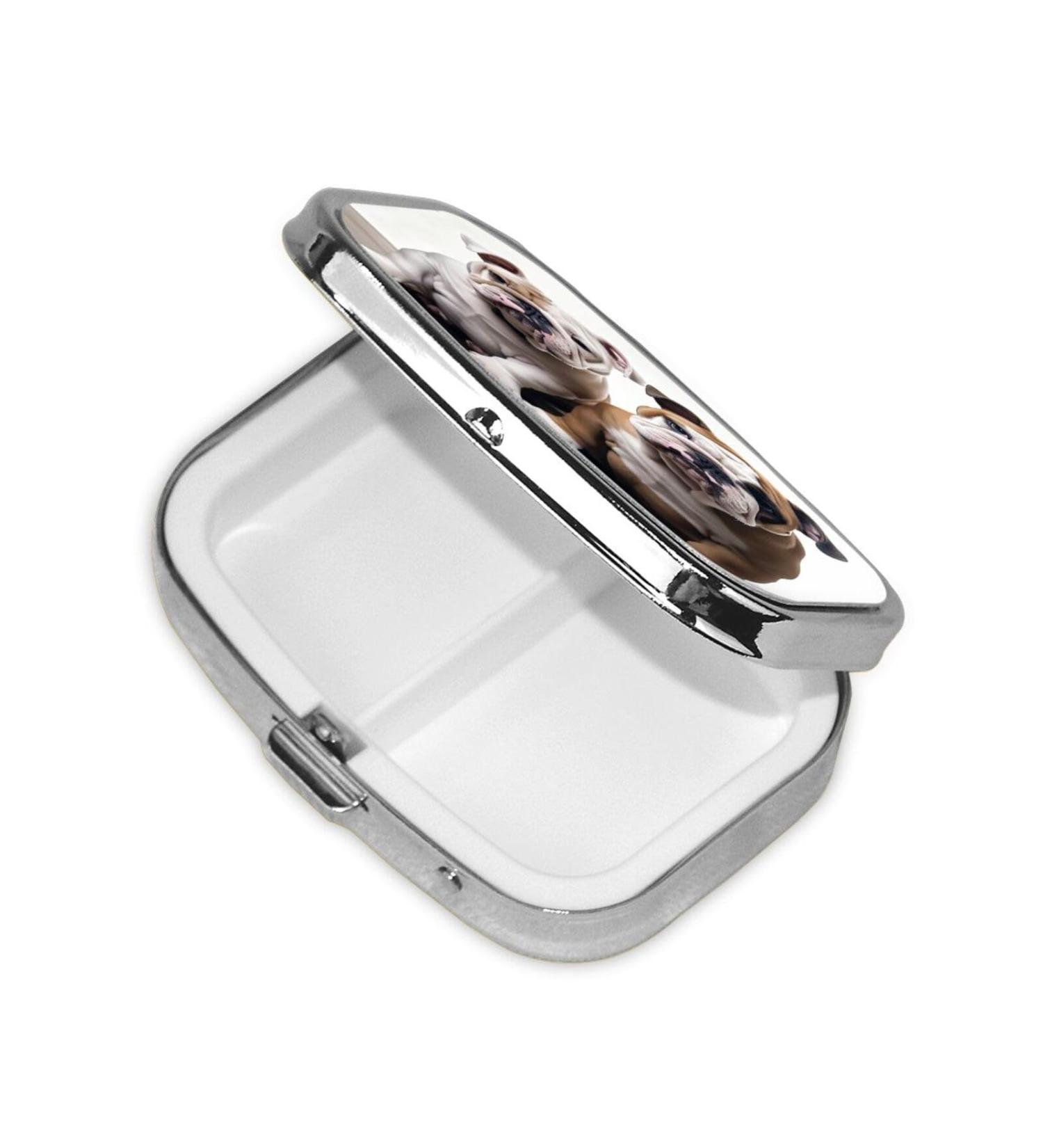 Portable Bulldog Pill Box - 2 Compartment Medicine Organizer for Travel | Unique Gift Idea | Metal Vitamin & Fish Oil Case - Buy Online on GoSupps.com