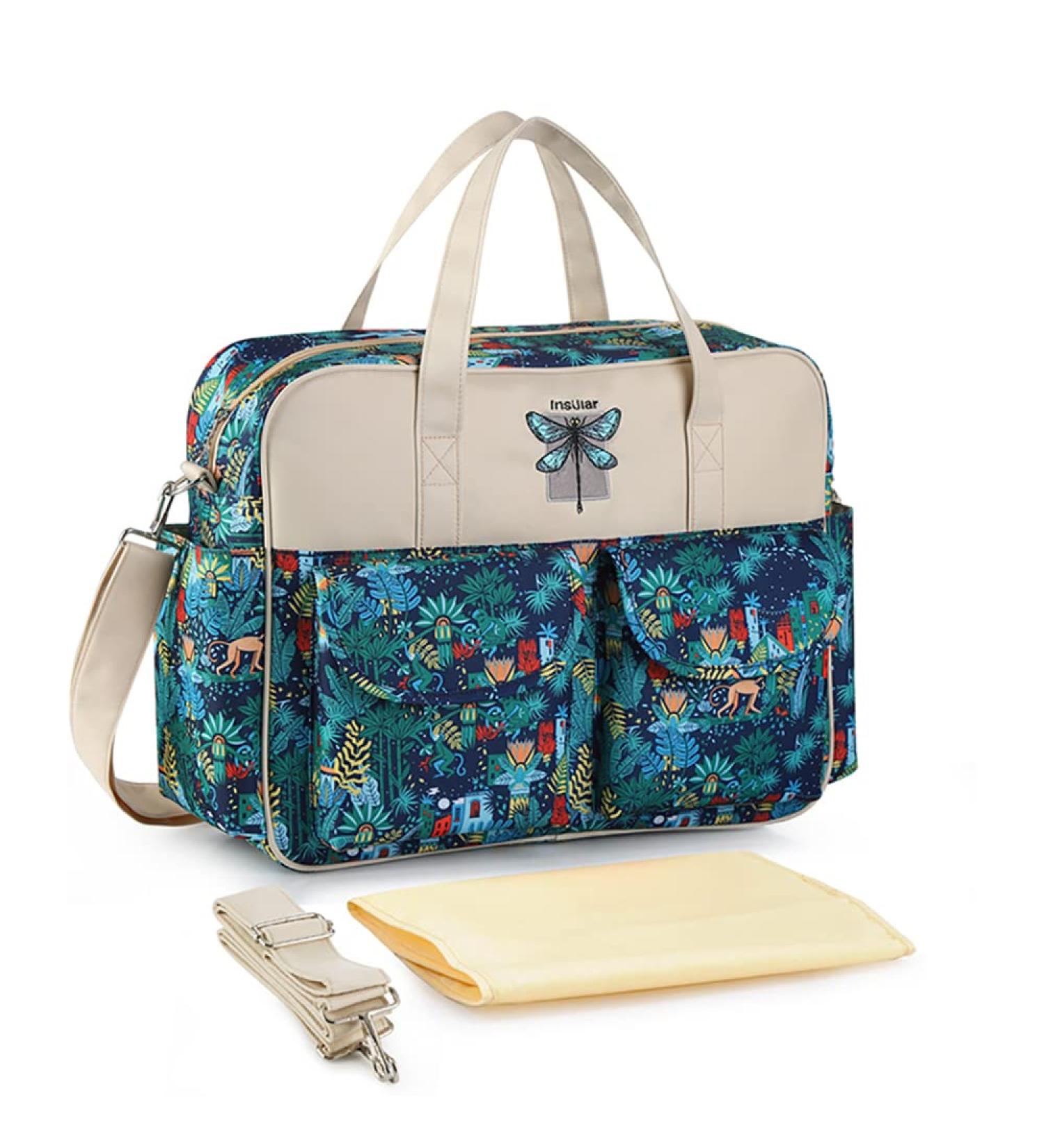 Kamay's Waterproof Mummy Shoulder Diaper Bag w/ Changing Mat - Green Forest Monkey - Buy Online on GoSupps.com