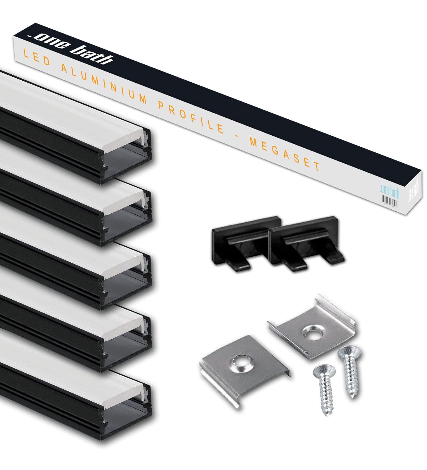 One-Bath 2m LED Aluminum Profile - 5x2m Black Satin LED Strip Light Bar - Surface Mount - Buy Online on GoSupps.com