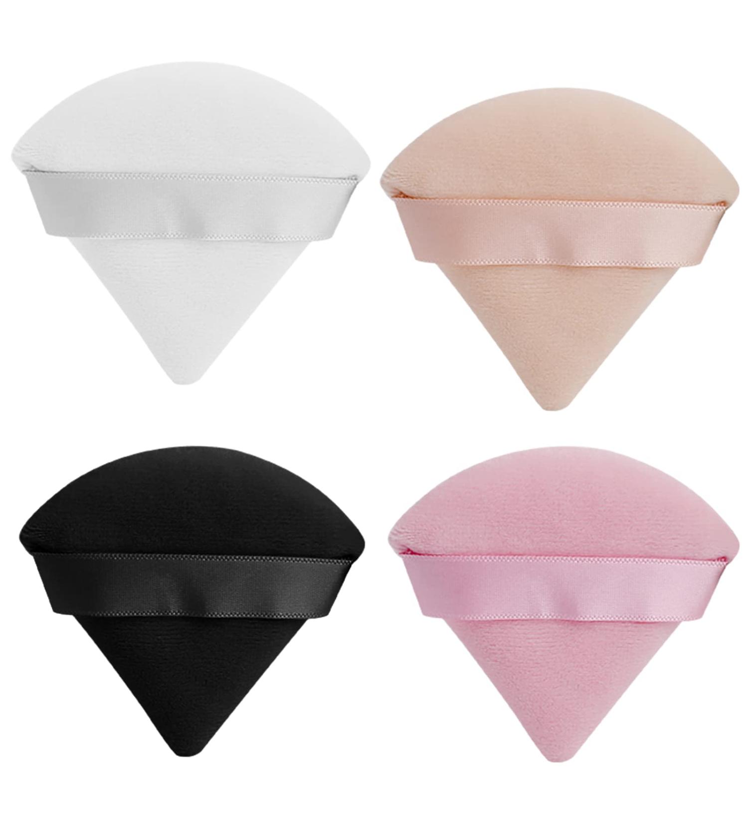 WSYUB 4Pcs Soft Velvet Makeup Puffs - Triangle Blender Pads for Under Eye & Body Powder - Cotton Velour Sponge Tools (White, Black, Beige, Pink) - Buy Online on GoSupps.com