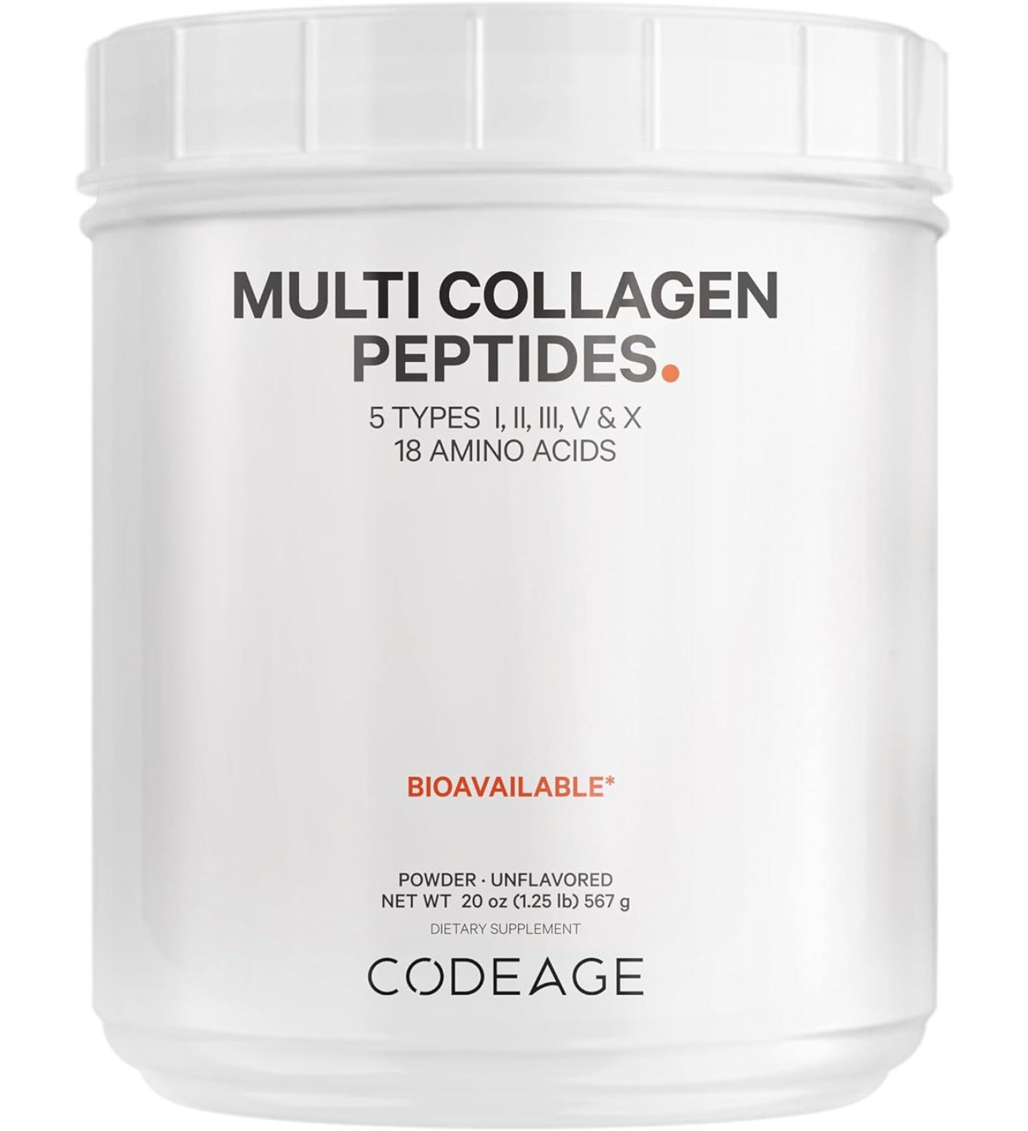 Codeage Multi Collagen Protein Powder Peptides - 2-Month Supply, Hydrolyzed Type I, II, III, V, X - Grass Fed Super Bone Broth Supplement - Non-GMO - 20oz - Buy Online on GoSupps.com