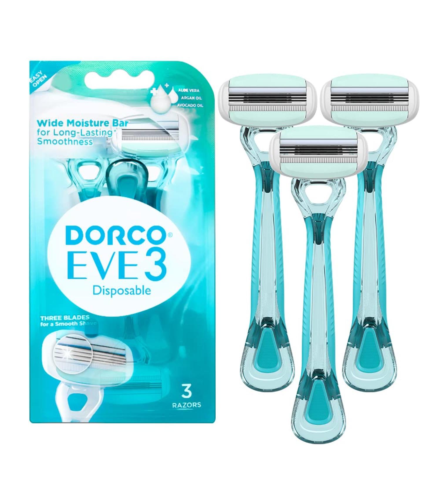 Dorco EVE 3 Women's Disposable Razors | Smooth Touch with Moisture Bar | 3 Blades for a Smooth Shave | Multipurpose Hair Remover | 1 Pack (3 Count) - Buy Online on GoSupps.com