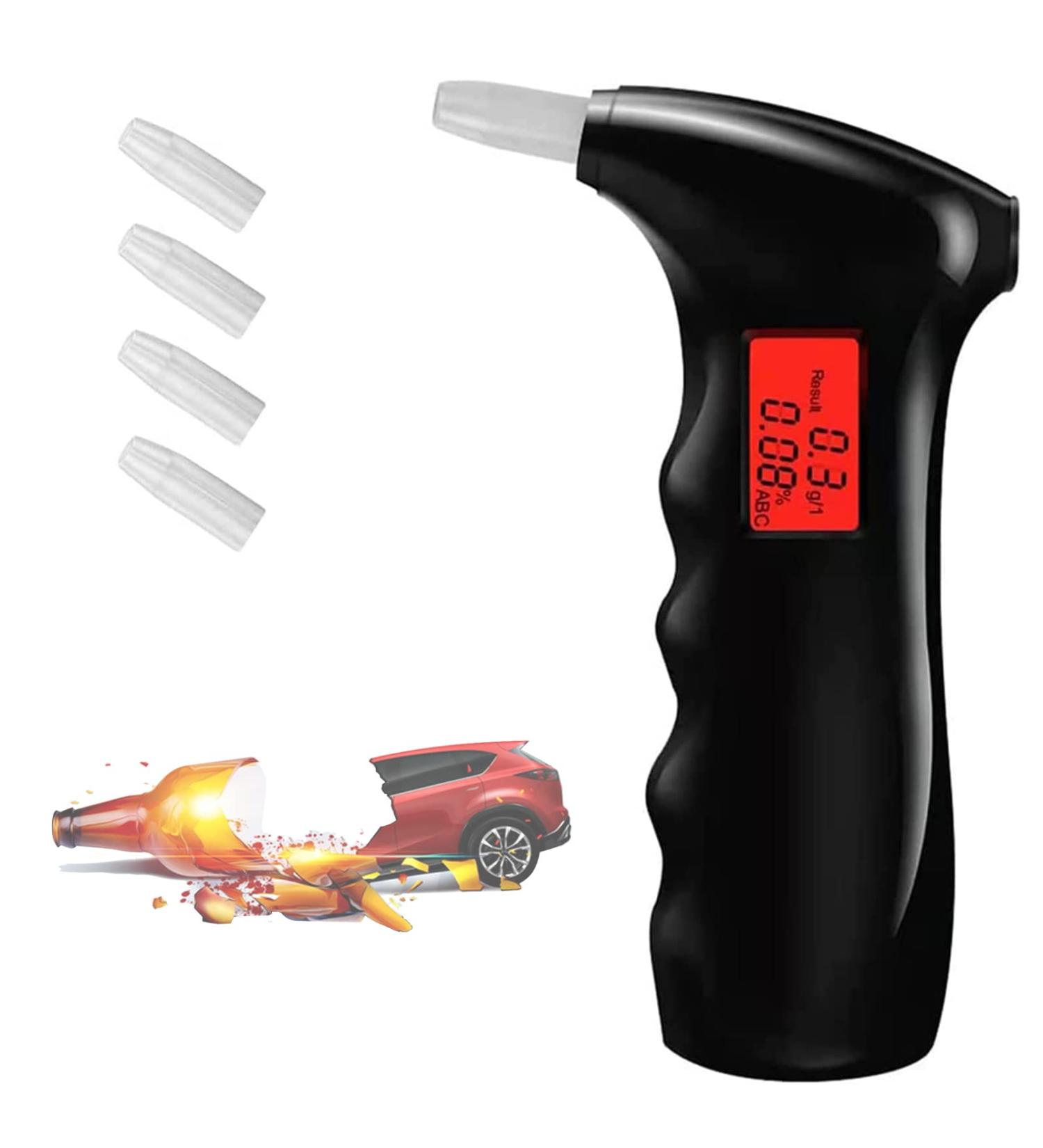 Breathalyzer  Portable Alcohol Tester  Professional Breathalyzer Digital LCD Display Auto Power Off Sound Alarm for Drivers or Home Use  Black (with 5 Mouthpieces) - Buy Online on GoSupps.com