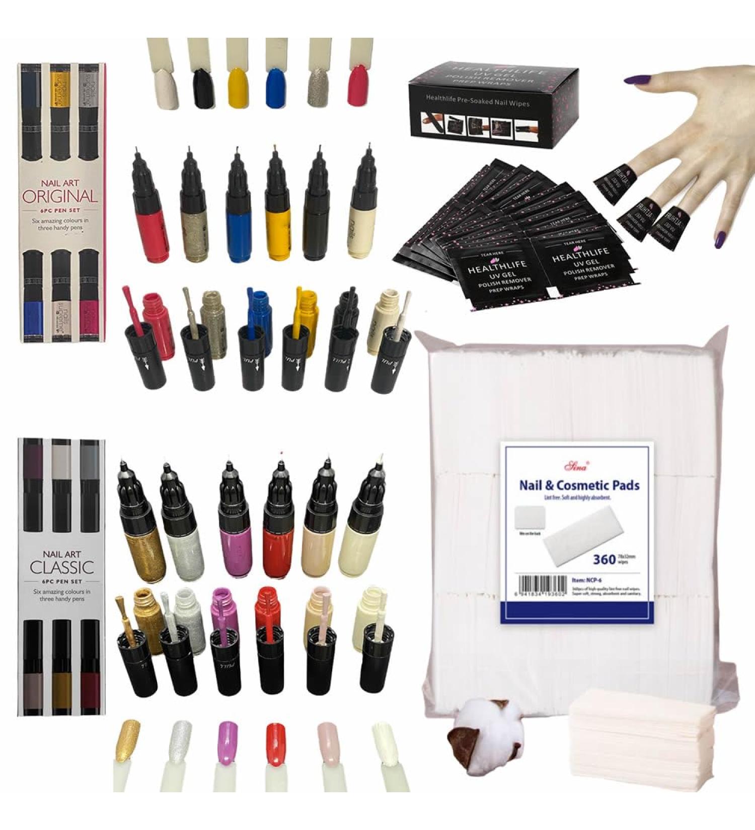 Empire Collection Nail Art Pens Kit Including 6 Varnish Pen 360 Cotton Wipes 200 Polish Remover Wraps Decorate Design Nails (Classic) - Buy Online on GoSupps.com