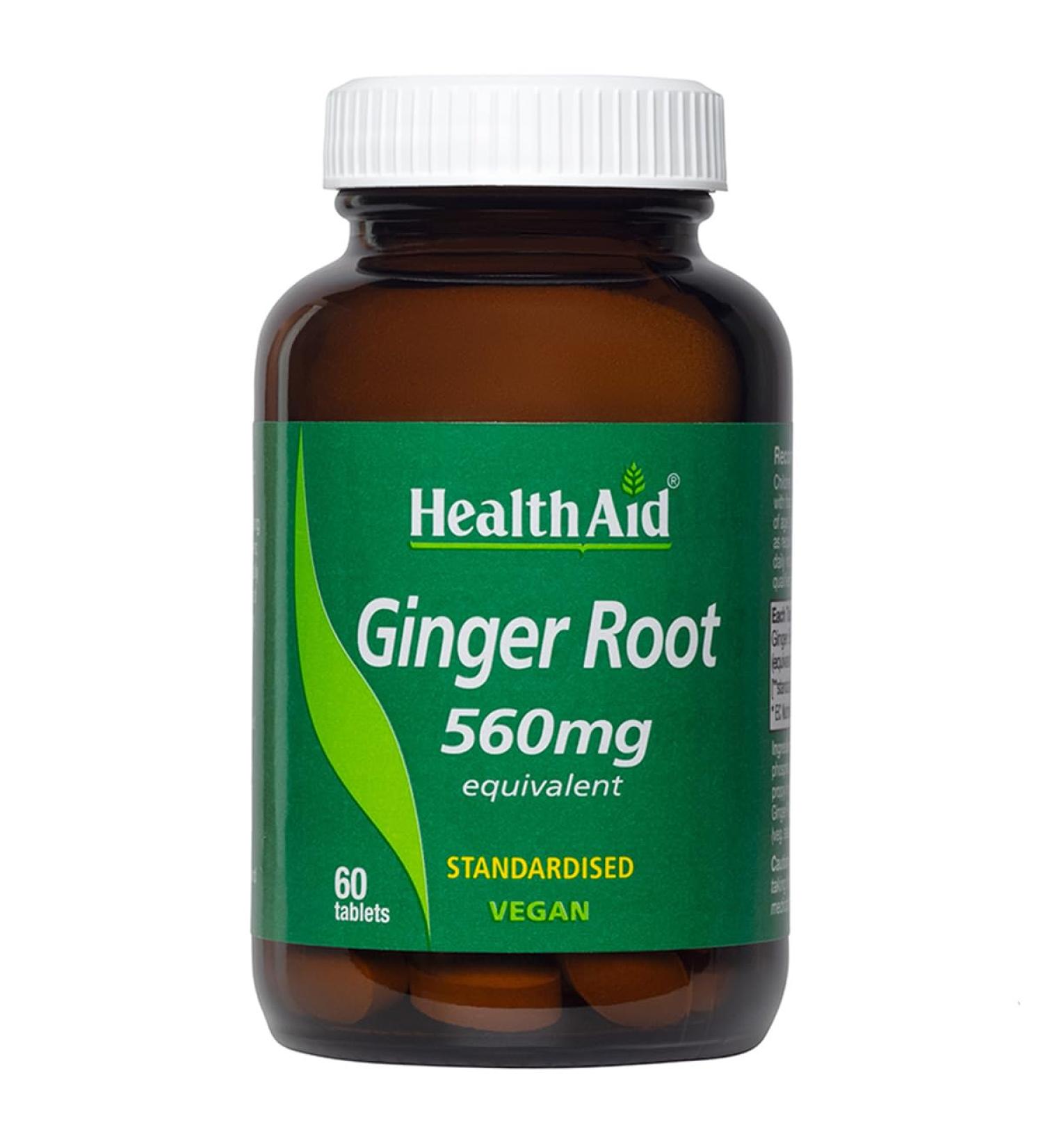 HealthAid Ginger Extract 560mg 60 Tablets - Natural Digestive Support - Buy Online on GoSupps.com