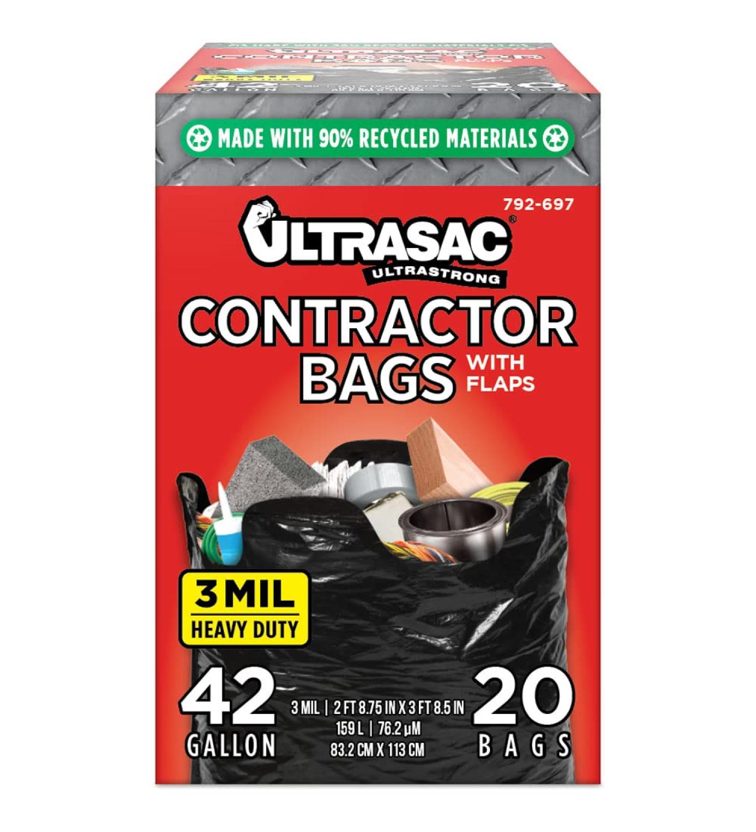 Ultrasac Contractor Bags 42 Gallon (20 Pack) - Heavy Duty 3 MIL Thick Trash Bags for Construction and Commercial Use - Buy Online on GoSupps.com