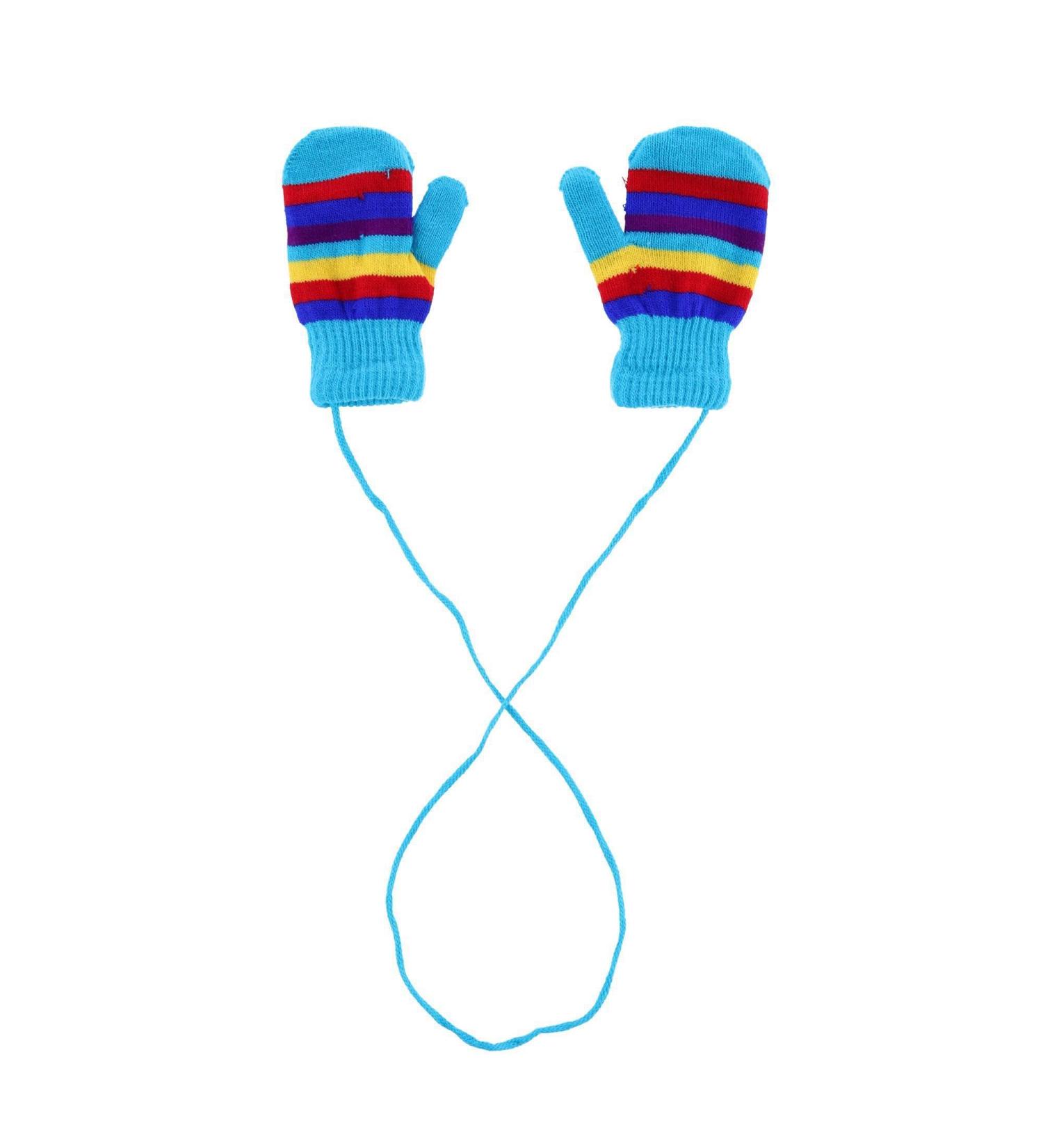 ANGELA & WILLIAM Kids' Knit Striped Mitten with Keeper String Turquoise