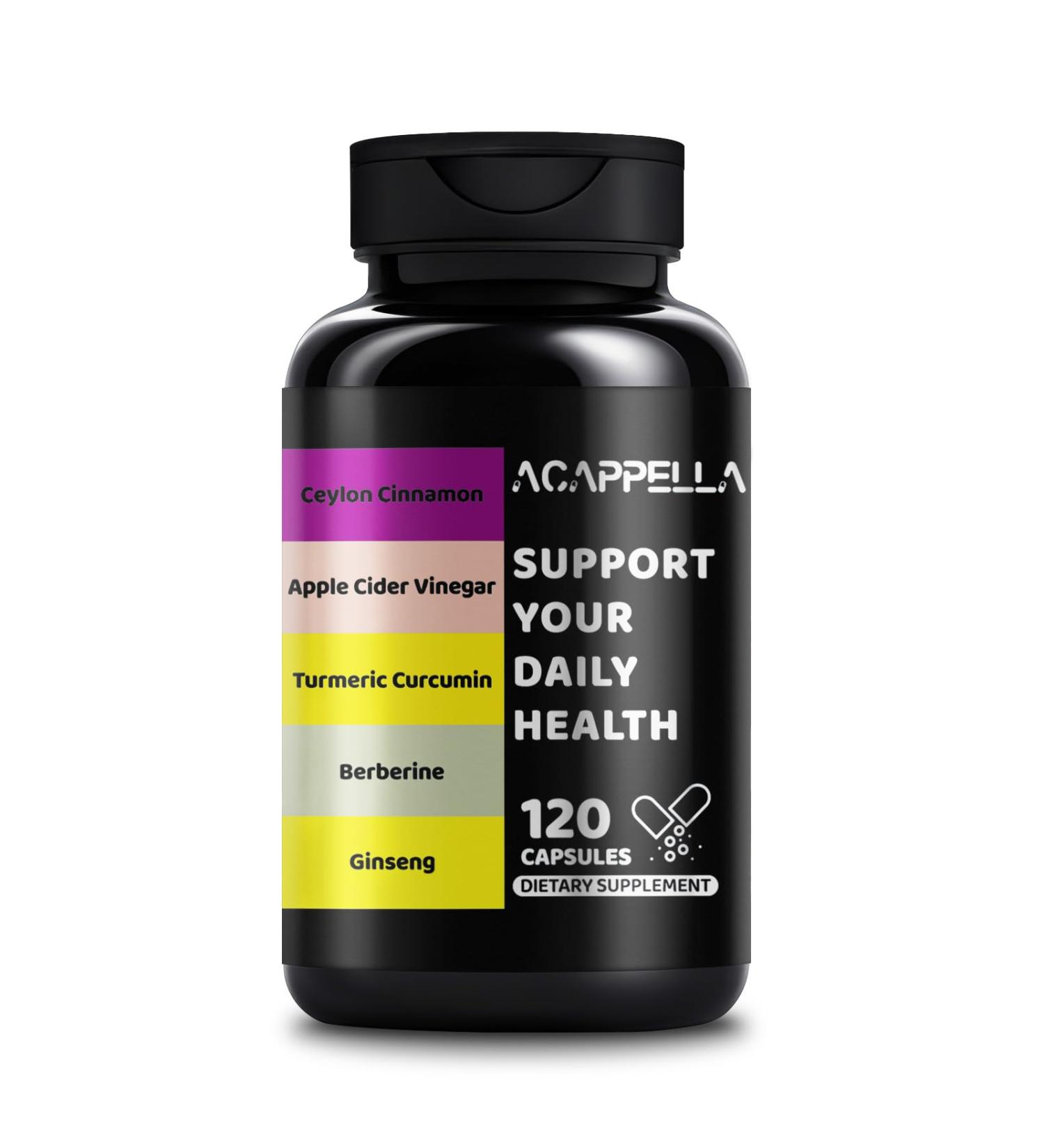 ACAPPELLA Berberine Turmeric Supplement & Apple Cider Vinegar Turmeric Cinnamon Bitter Melon Milk Thistle Fenugreek Complex Capsule - Buy Online on GoSupps.com