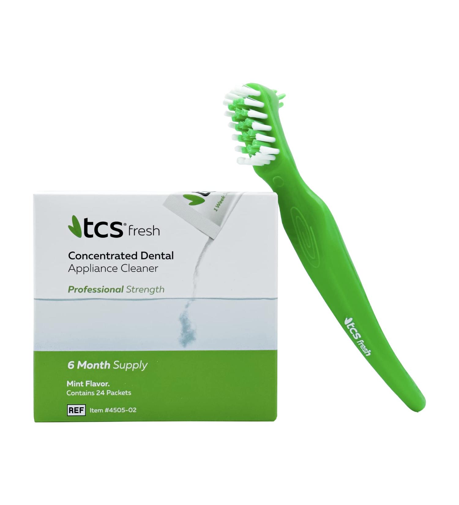 Professional Strength Dental Appliance Cleaner Set - TCS Fresh Concentrated Solution with Soft Bristle Brush (6 Month Supply) - Buy Online on GoSupps.com