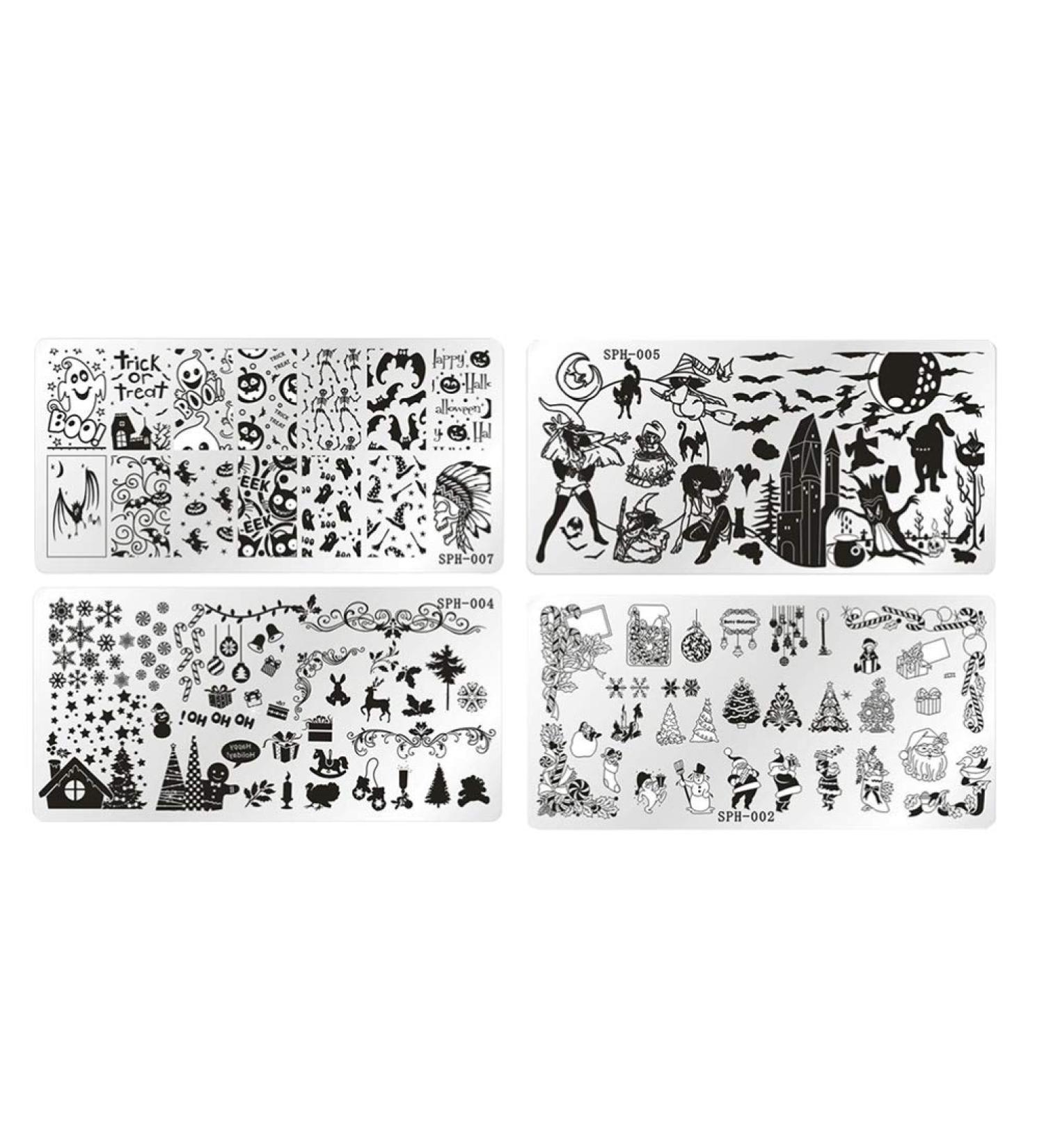 FRCOLOR 4Pcs Nail Stamping Plate Set - Halloween & Christmas Nail Art Templates Scrapers & Stamps for DIY Nail Art - Buy Online on GoSupps.com