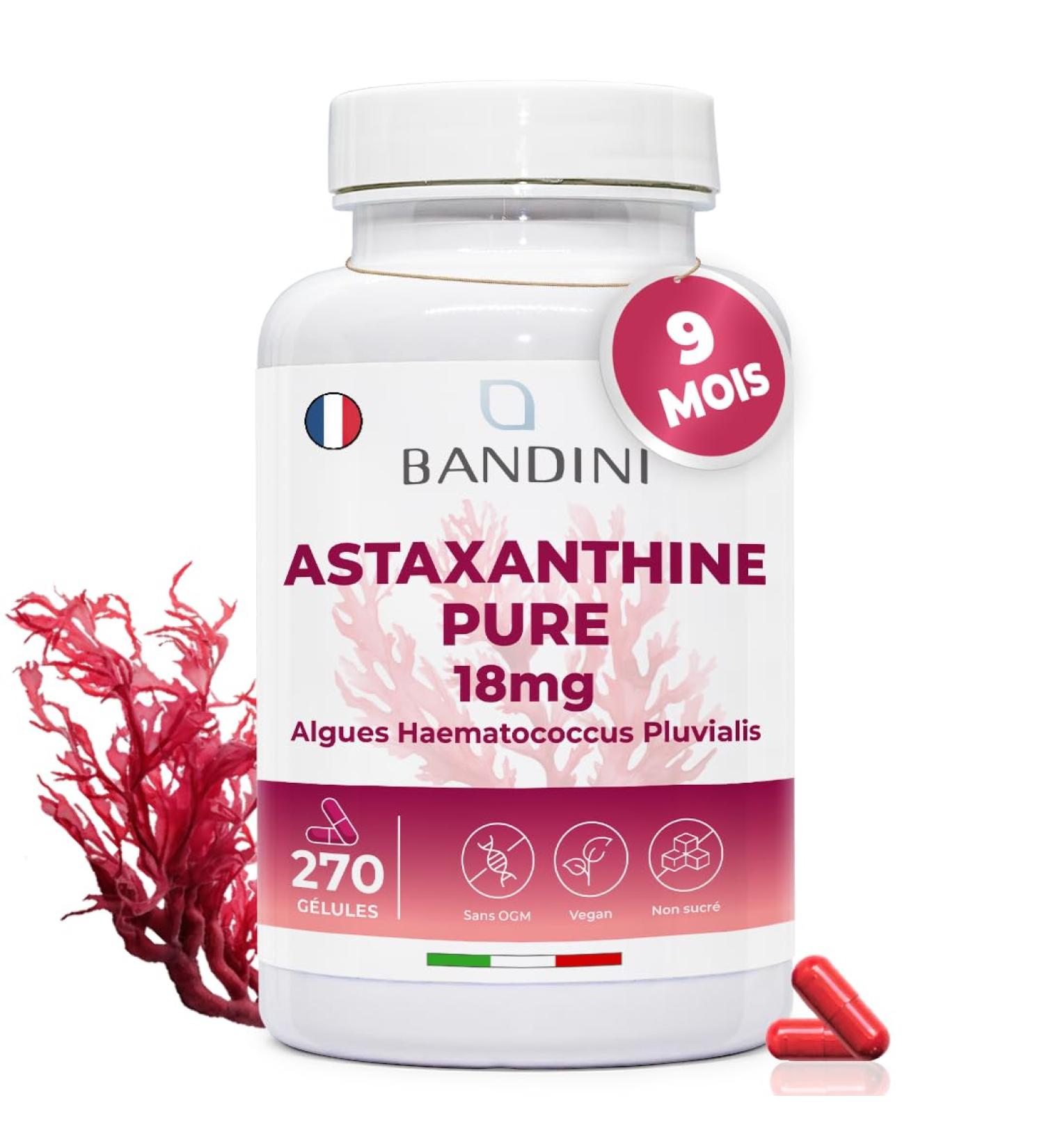 Bandini Pure Astaxanthin 18 mg Haematococcus Pluvialis Algae | 270 Capsules for 9 Months | High Concentration & Bioavailability | Natural and Powerful Antioxidant | No Additives 100% Vegan - Buy Online on GoSupps.com