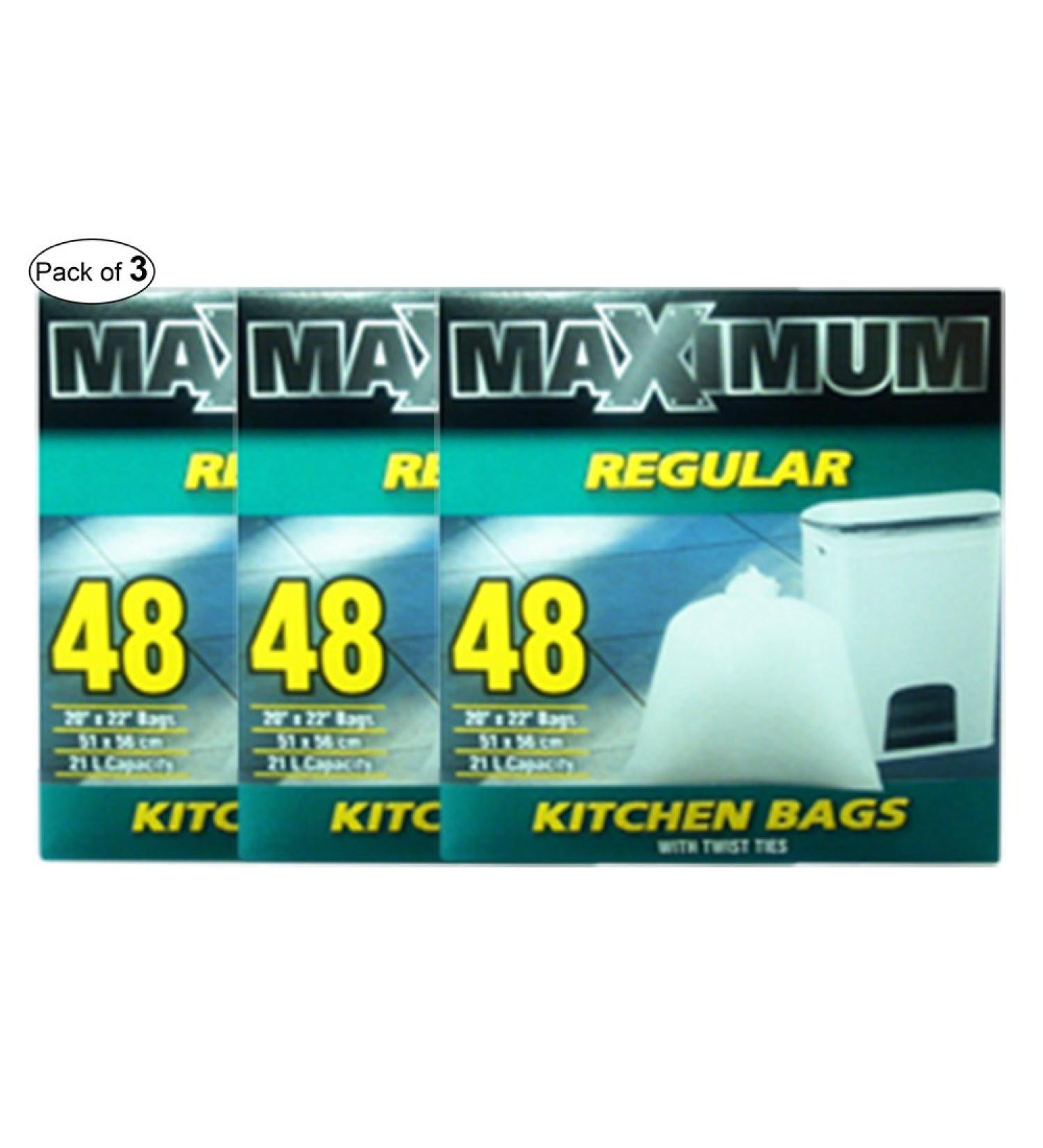 Maximum Regular Kitchen Bags With Twist Ties (48 Bags) (Pack of 3)