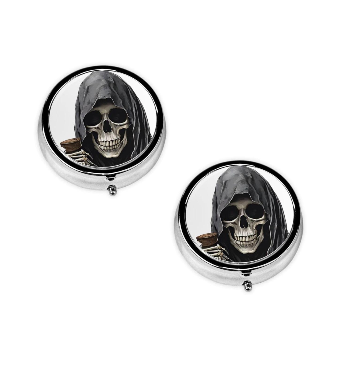 Grim Reaper Mini Round Pill Box - 3 Compartment Pill Organizer for Travel & Home Use - Buy Online on GoSupps.com