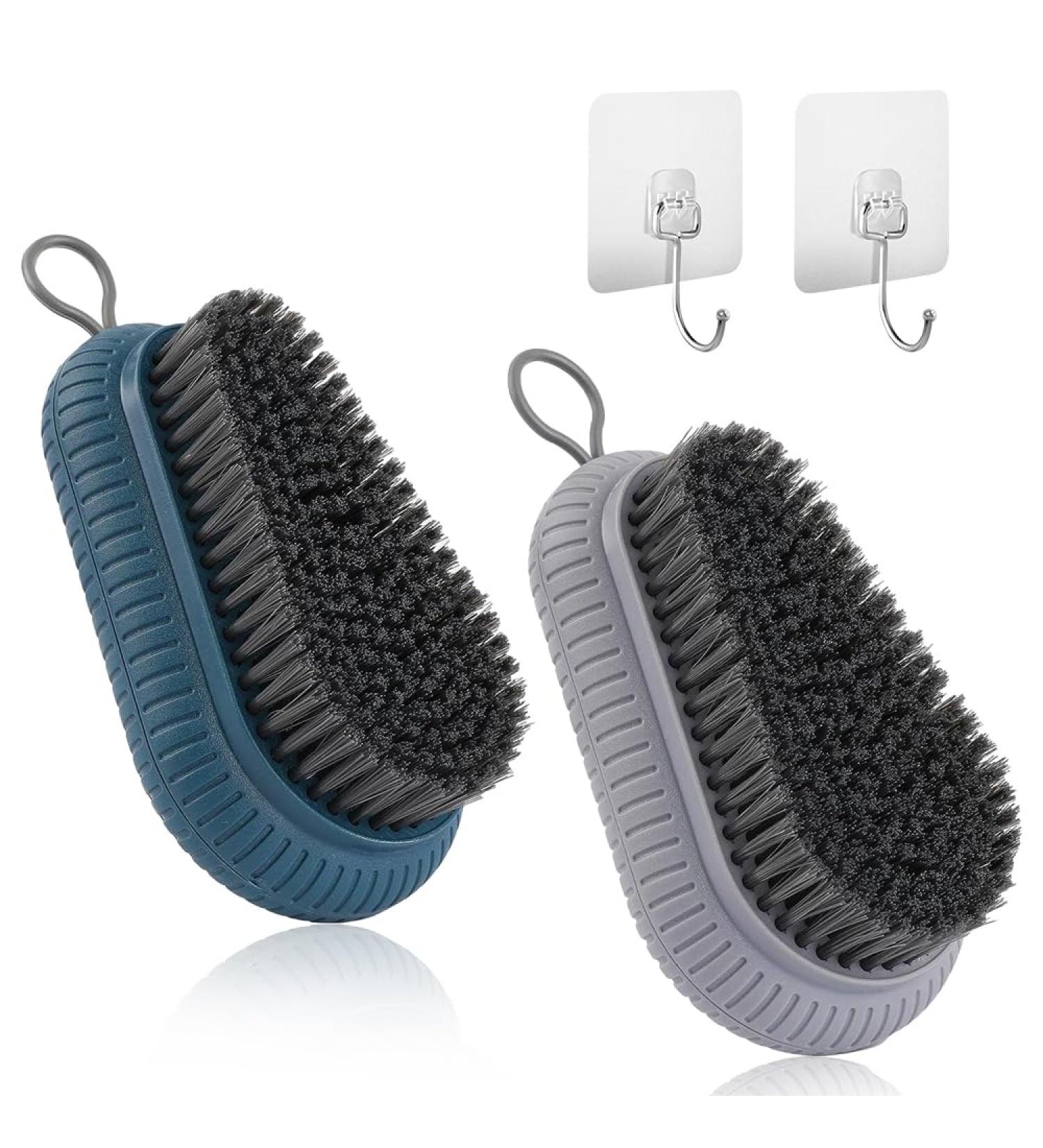 Riisoyu Nail Brush Set - 2 Durable ABS Hand Brushes & Glue Hooks for Clean Cuticles Fingernails and Bathroom Sink - Gray & Blue - Buy Online on GoSupps.com