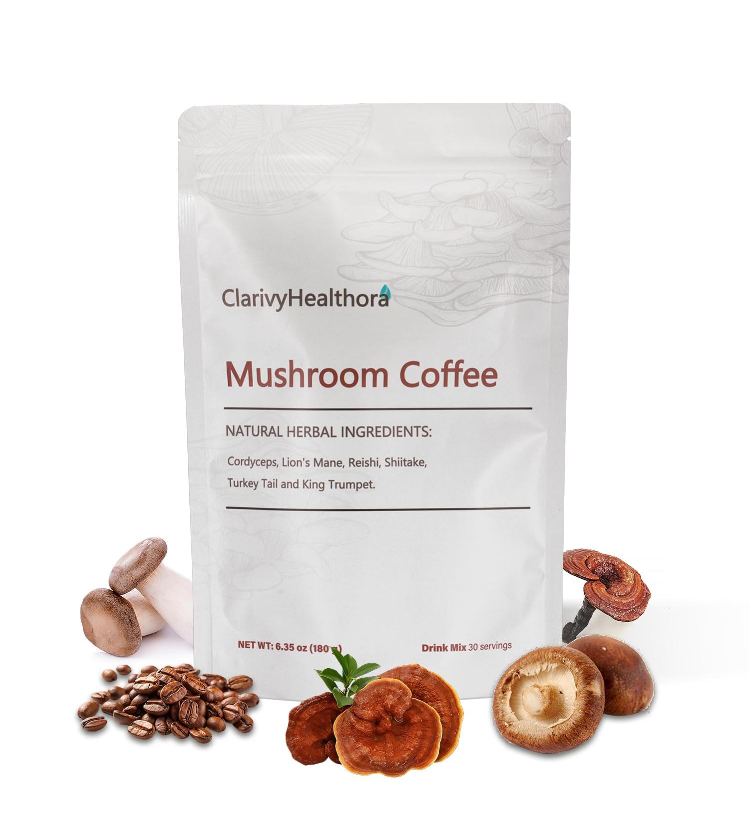 ClarivyHealthora Mushroom Coffee Mushrooms Herbal Supplements for Better Focus Energy Digestion Skin and Immunity 30 Servings - Buy Online on GoSupps.com