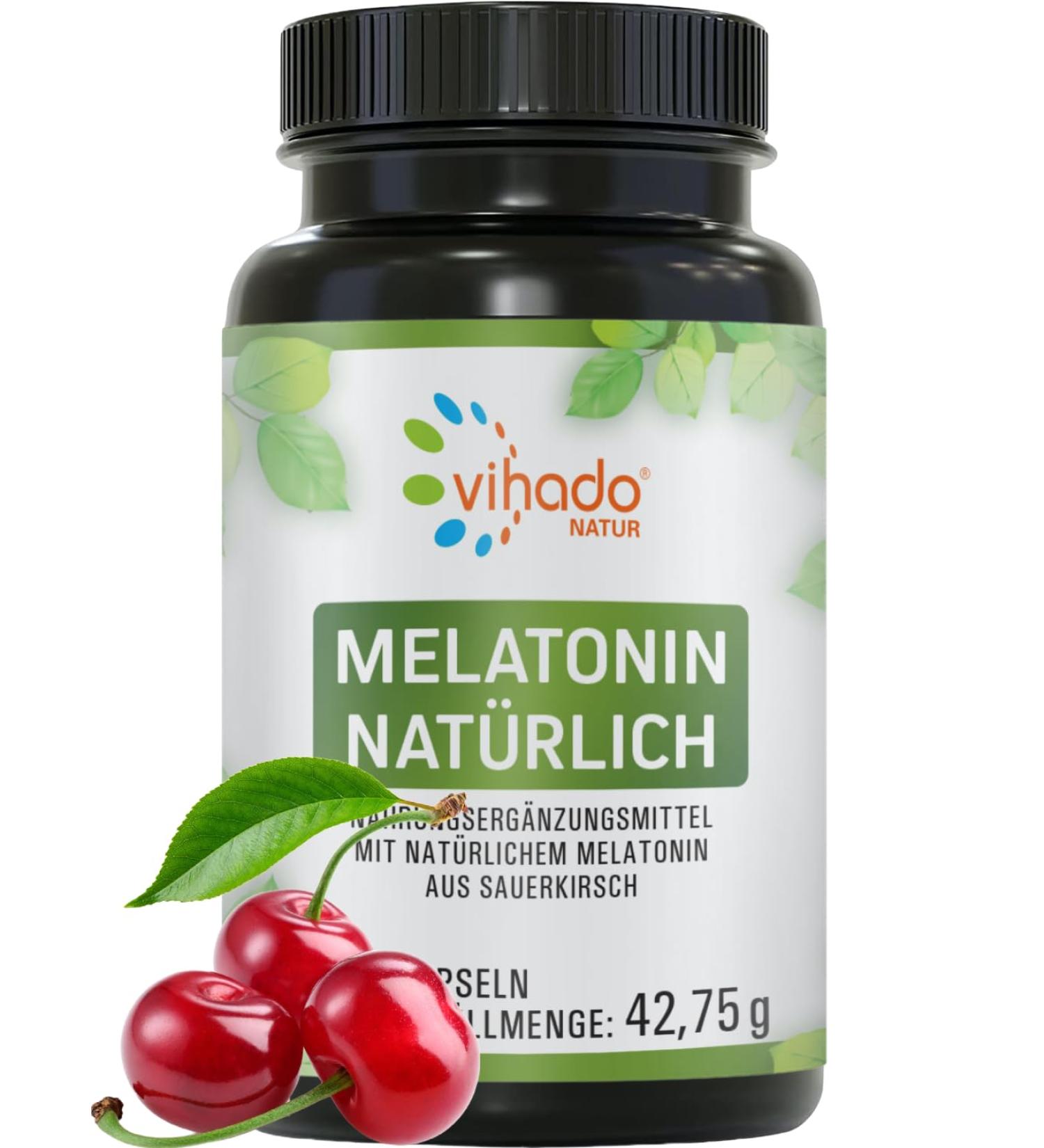 Vihado Nature Melatonin High Dose - Natural Sleep Aid with Sauerkirsch Ashwagandha Passion Flower & Lavender - 90 Capsules for Restful Sleep - Buy Online on GoSupps.com