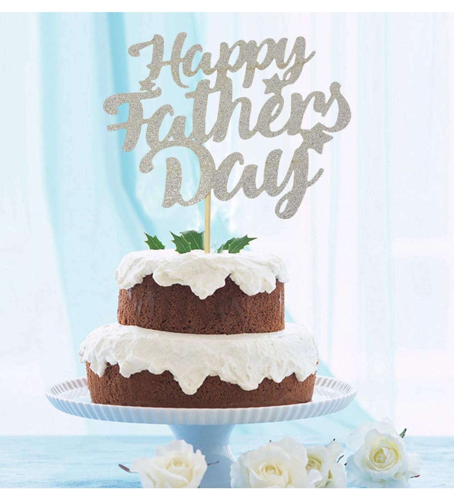 GrantParty Happy Father's Day Silver Cake Topper Best Dad Father's Day Decoration Hot Papa Fathers Day Party Happy Dada Day Topper(Silver Stars Fathers Day) - Buy Online on GoSupps.com