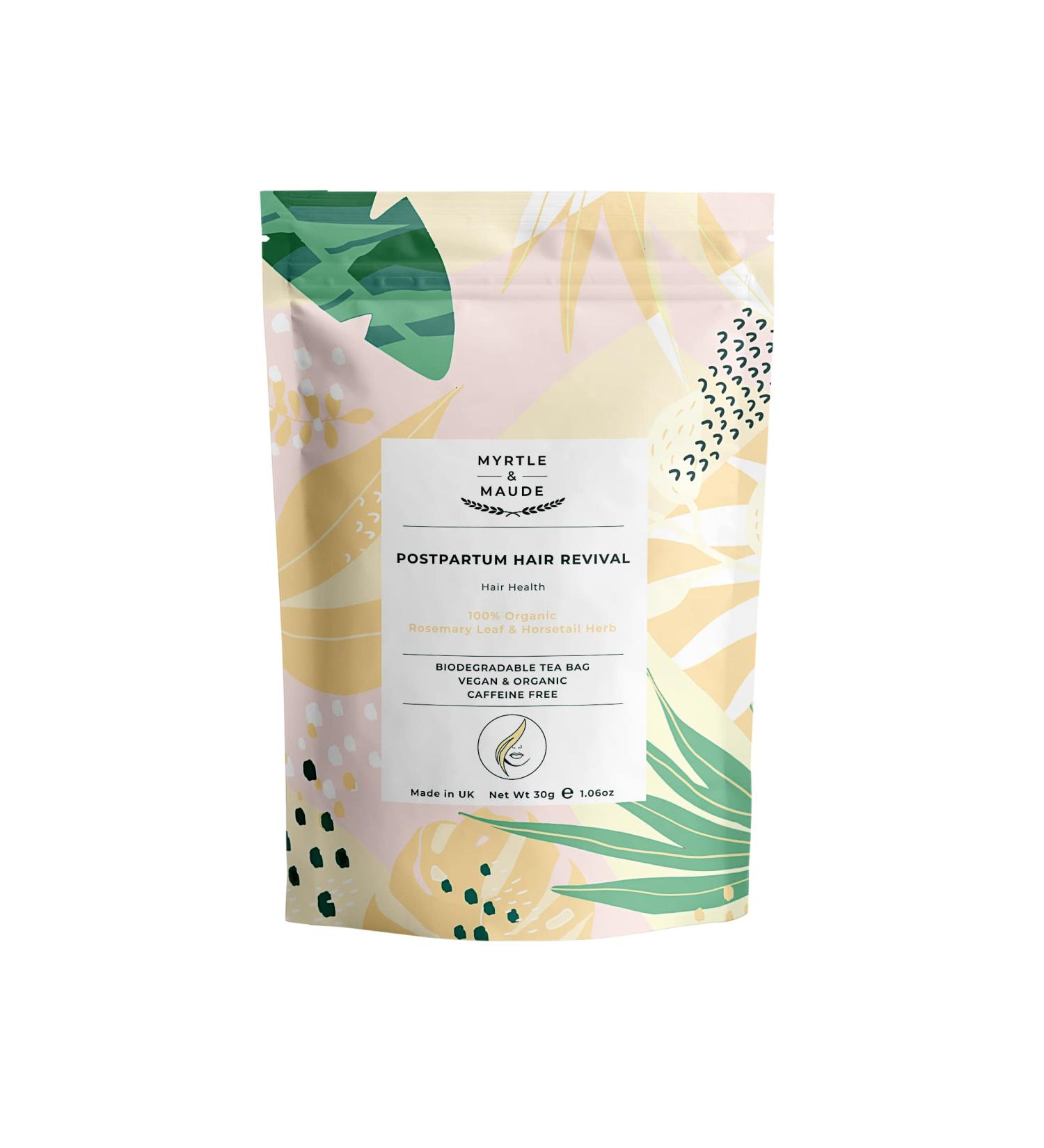 Myrtle & Maude - Postpartum Hair Revival Tea - New Mum Wellness Support - 100% Organic Rosemary Leaf & Horsetail Herb - Caffeine Free - Certified Vegan (15 Tea Bags)