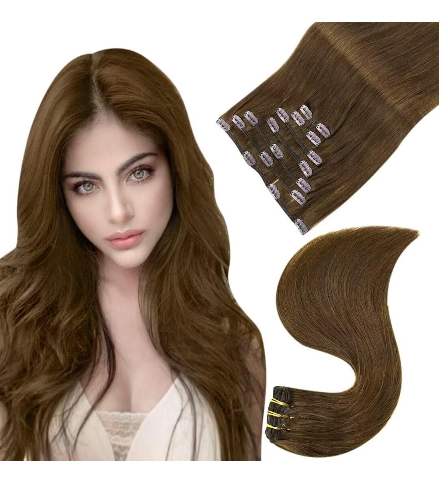Easyouth Brown Clip in Real Hair Extensions 120g 22 Double Weft Human Hair Silky Straight - Medium Brown #4 - 7Pcs - Buy Online on GoSupps.com