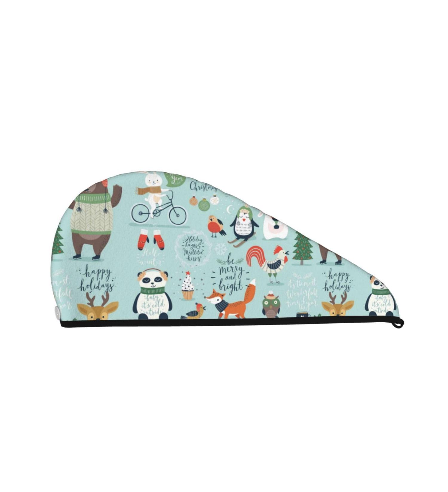 Hair Towel Wrap - Quick Drying Turban with Button | Winter Animals Design - Perfect Gift - Buy Online on GoSupps.com