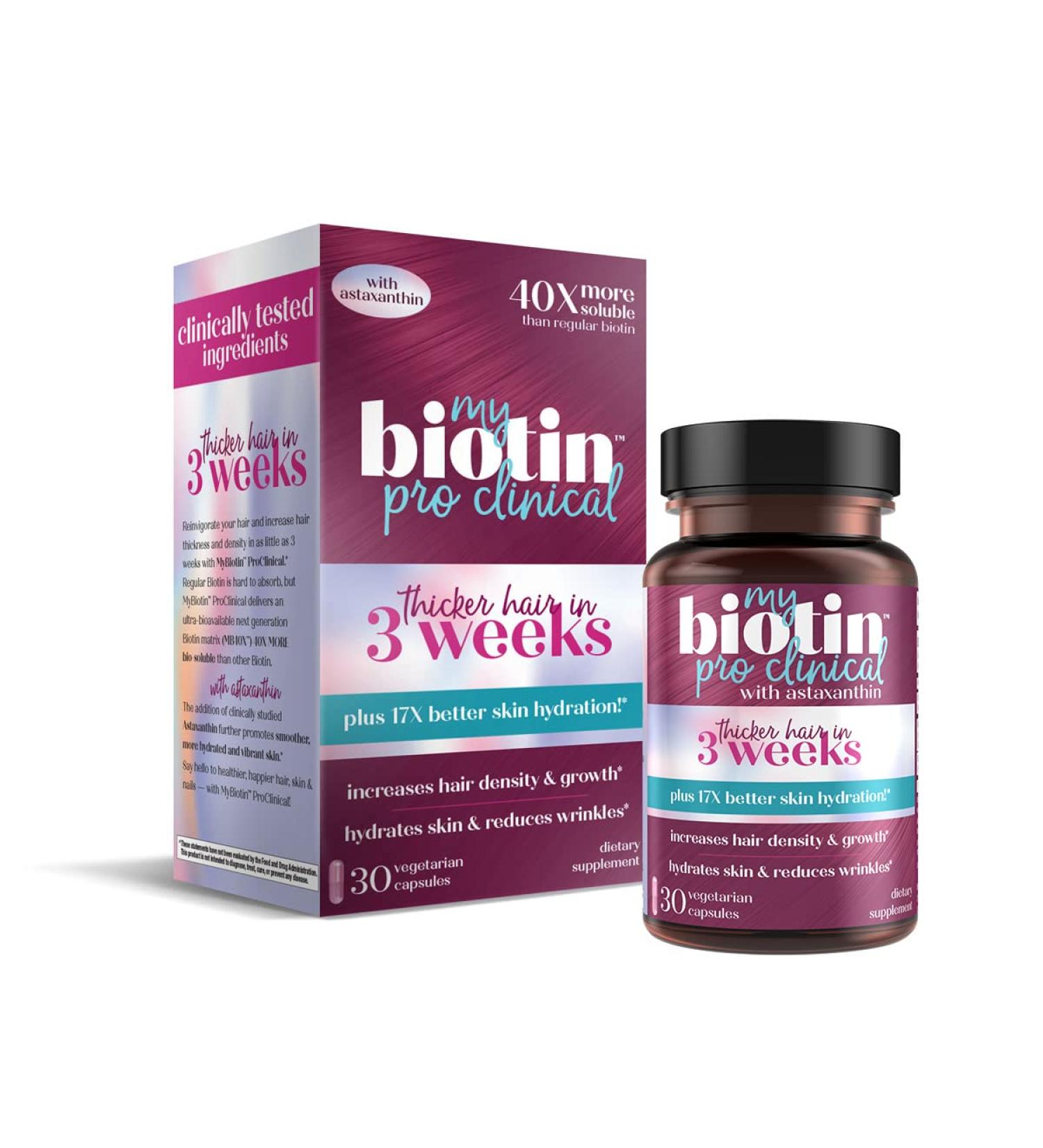 Purity Products MyBiotin ProClinical w/ Astaxanthin - 40x More Soluble Biotin for Healthier Hair, Skin & Nails - 30 Veg Caps - Buy Online on GoSupps.com