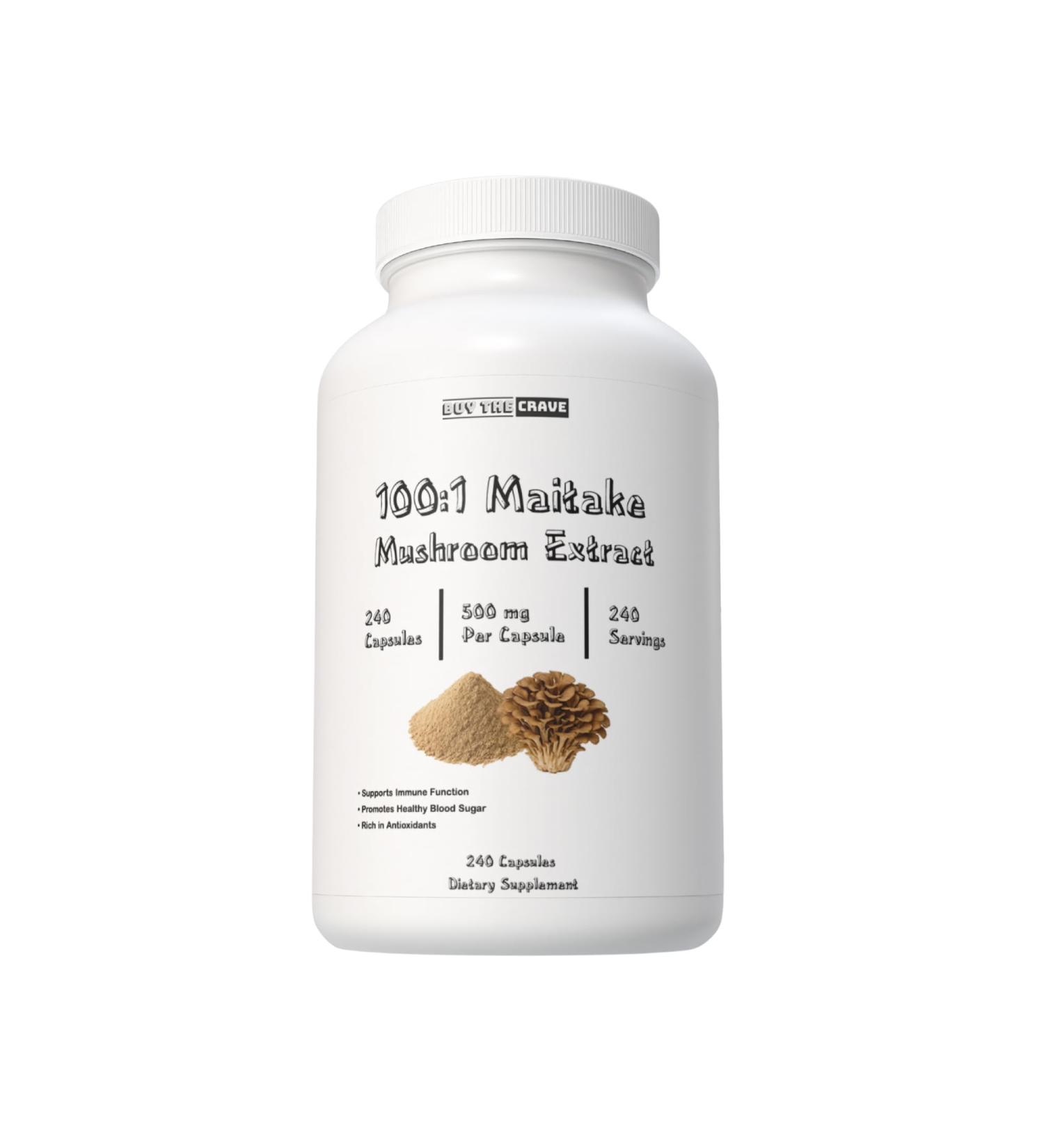 BUY THE CRAVE Freeze-Dried Maitake Mushroom 100:1 Extract Capsules 500 mg 240 Count (240 Servings) Immune Support Antioxidant-Rich Non-GMO Gluten-Free Dietary Supplement - Buy Online on GoSupps.com